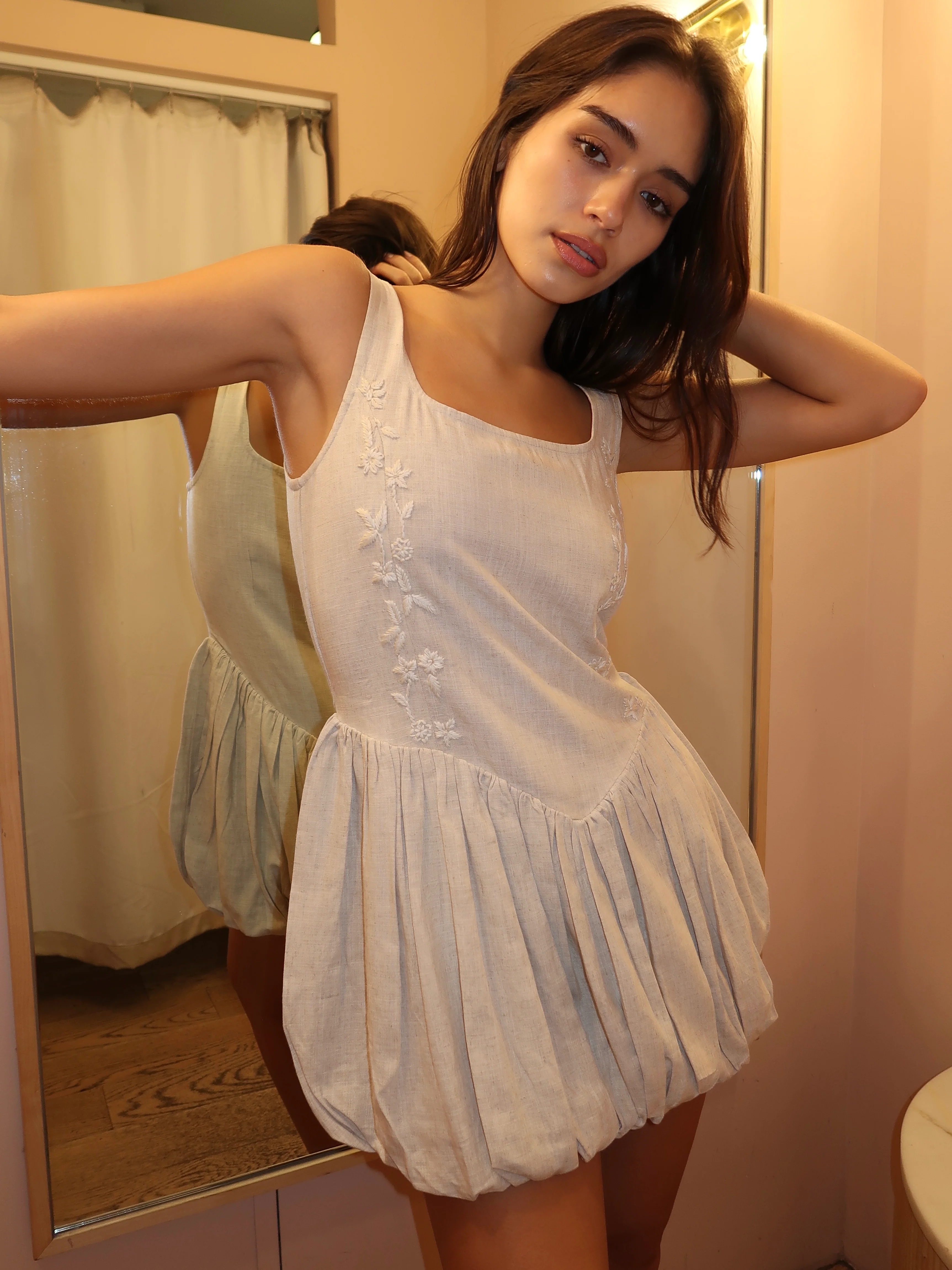 Abby Linen Dress in Beige Melange - Image 2