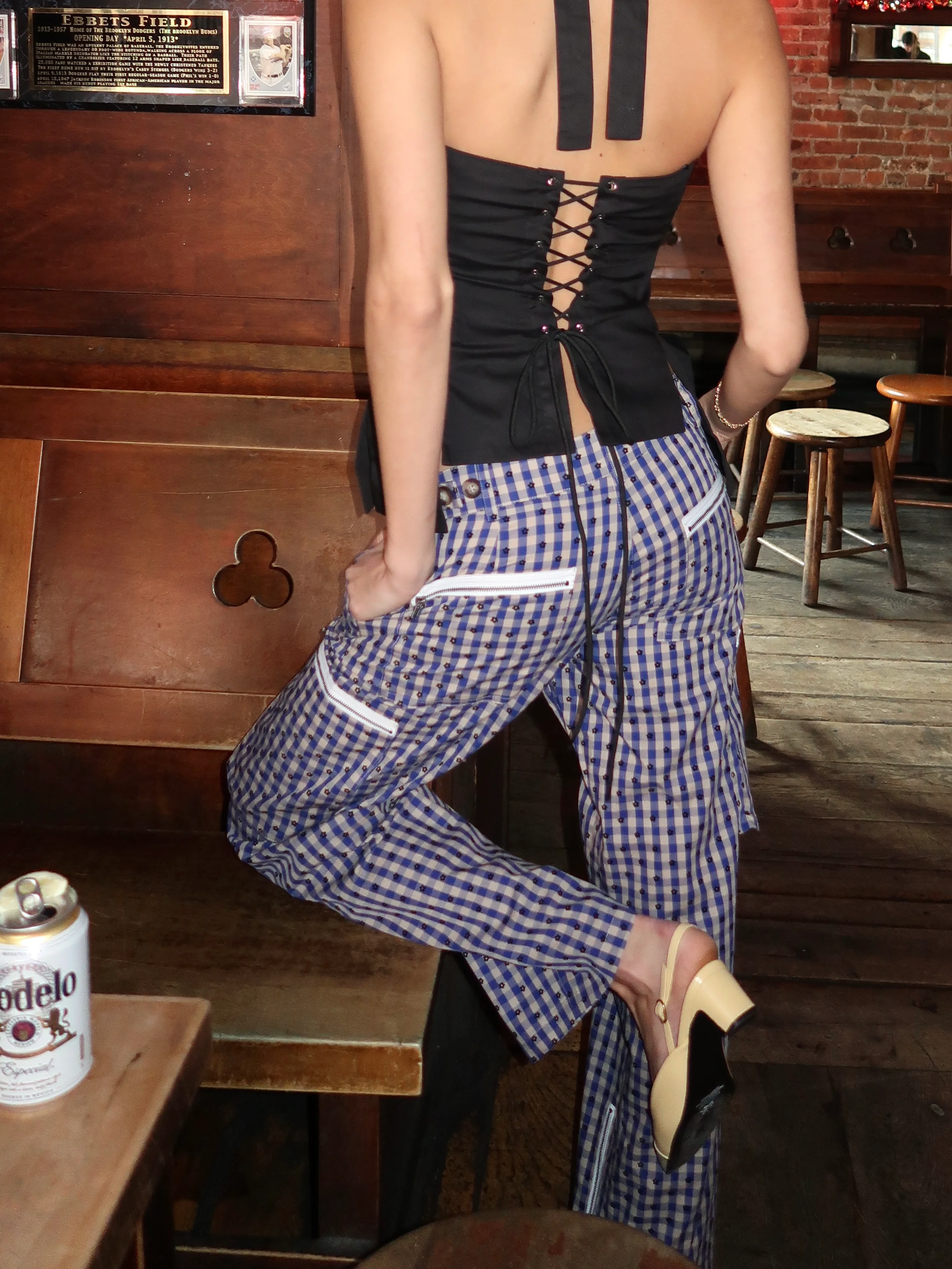 Adrian Gingham Pant in Blue - Image 3