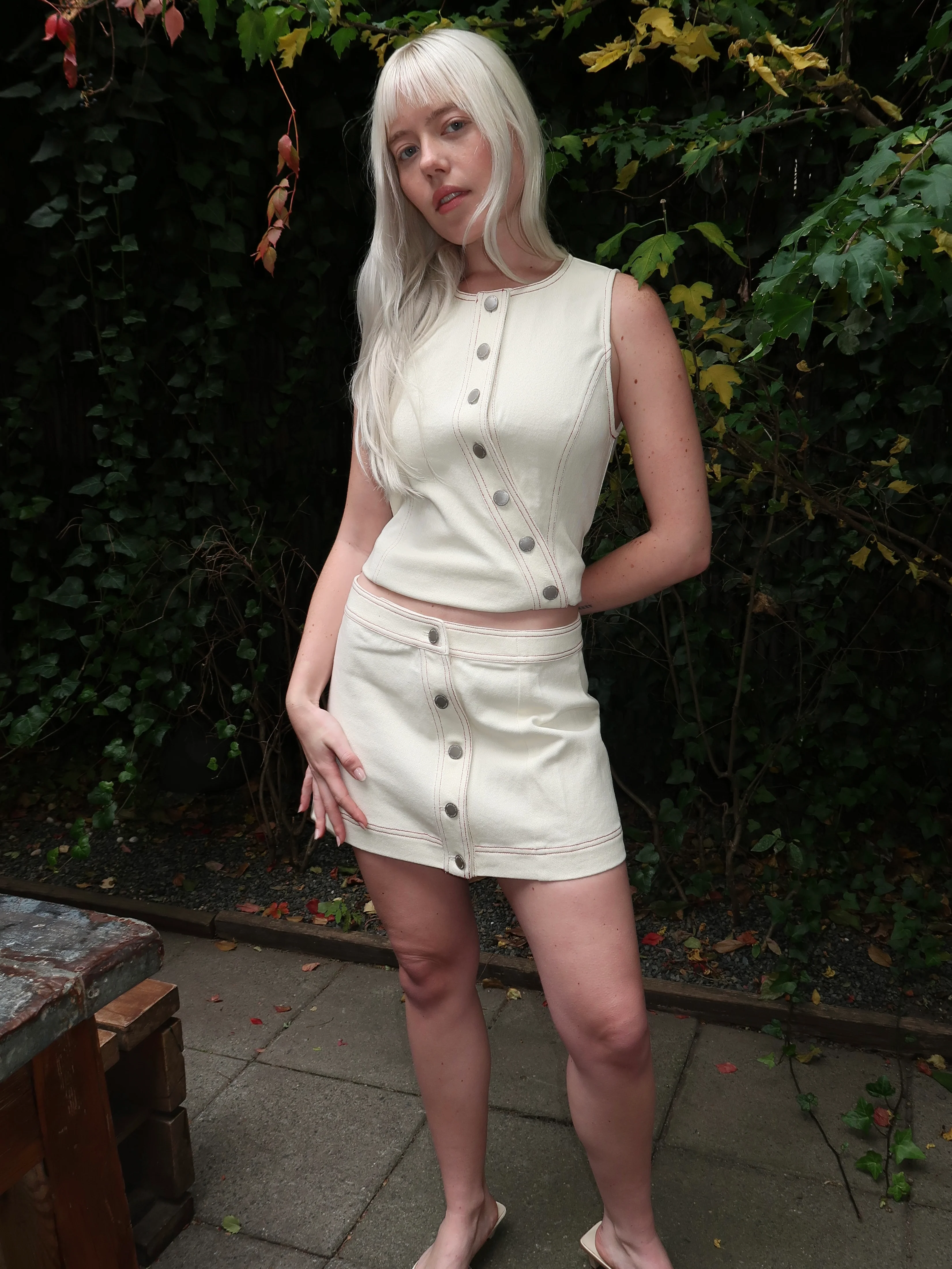 Aggie Denim Skirt in Ecru - Image 4