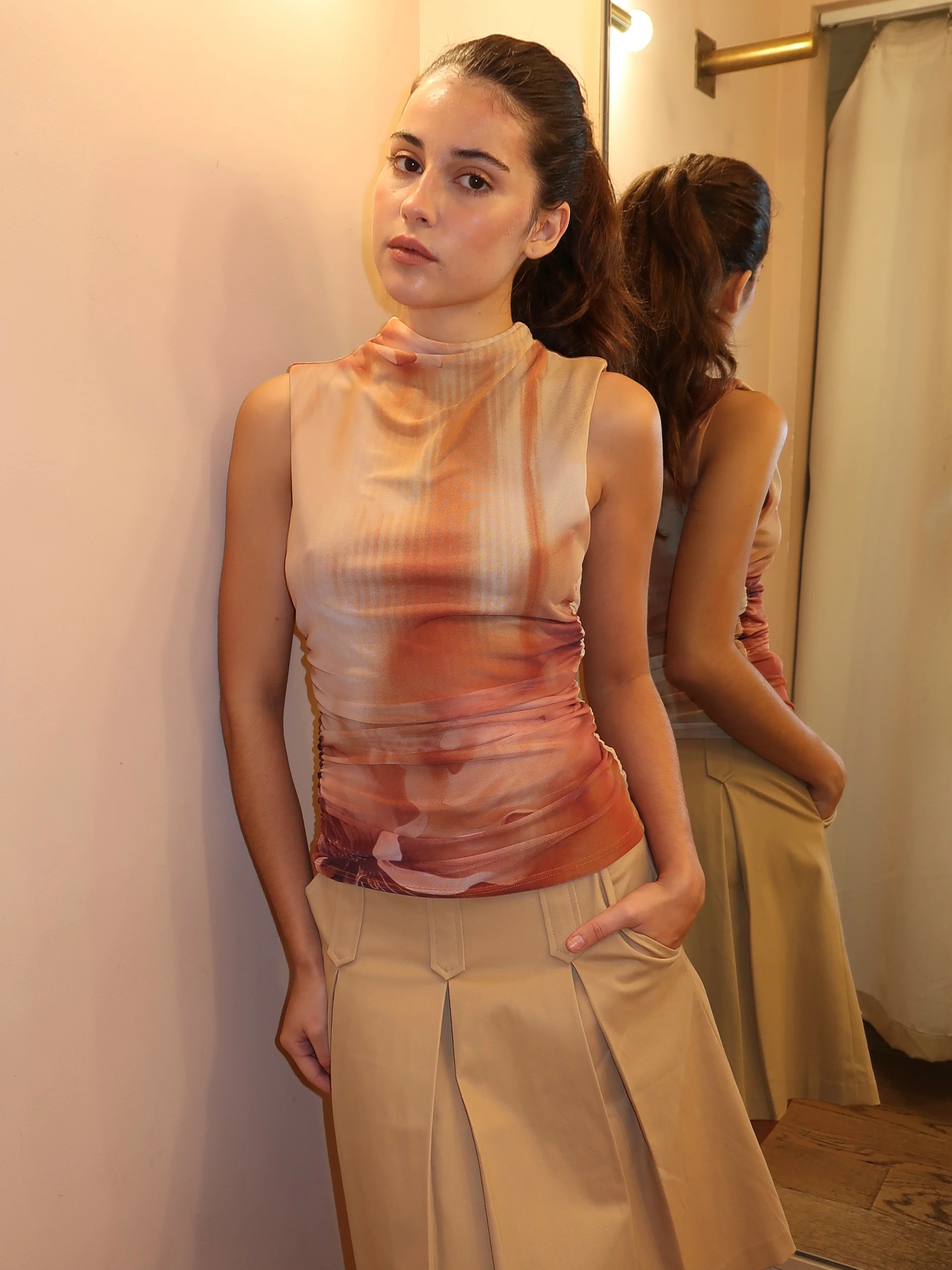 Amani Mesh Top in Light Terracota