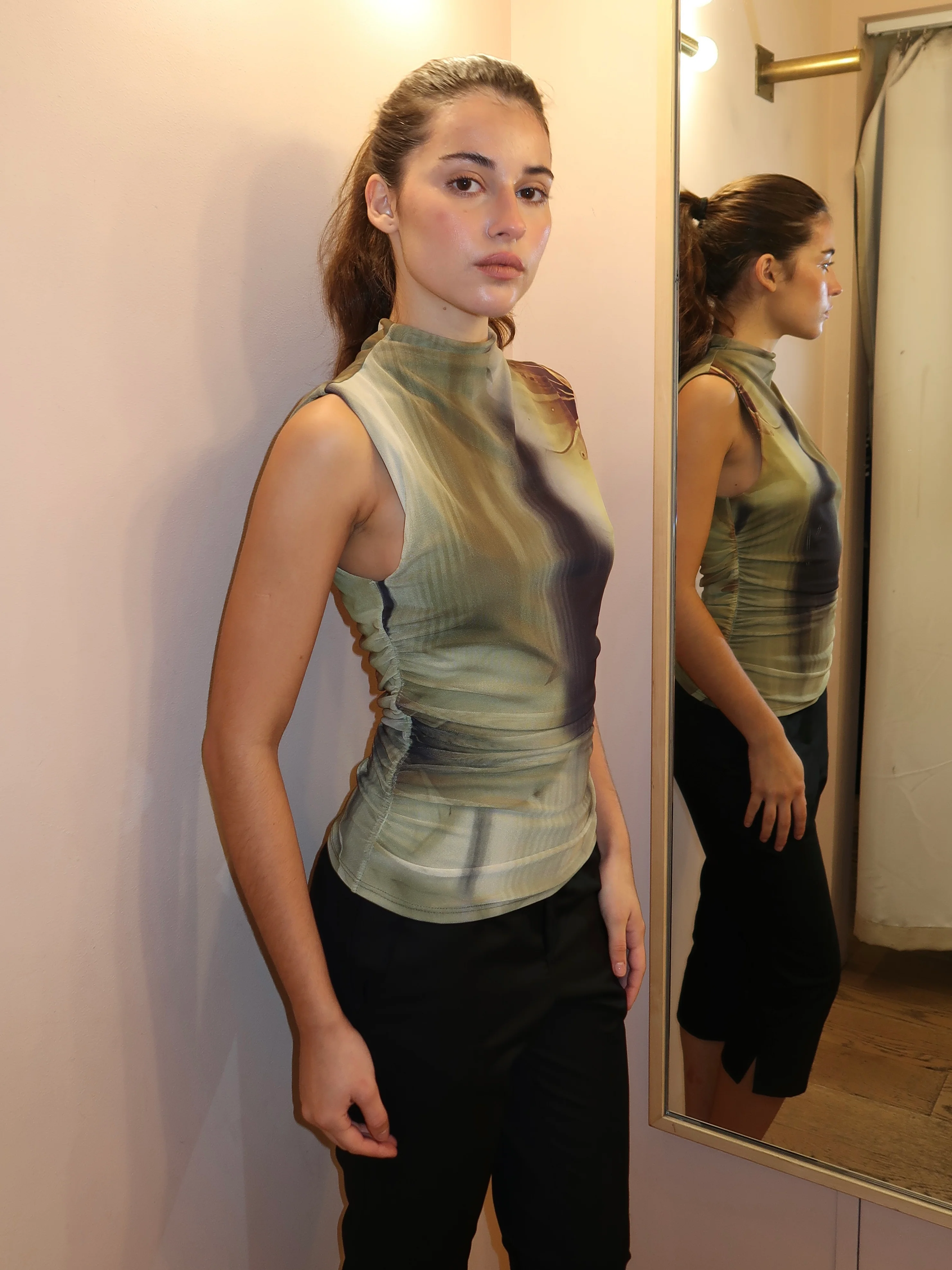 Amani Mesh Top in Olive - Image 2