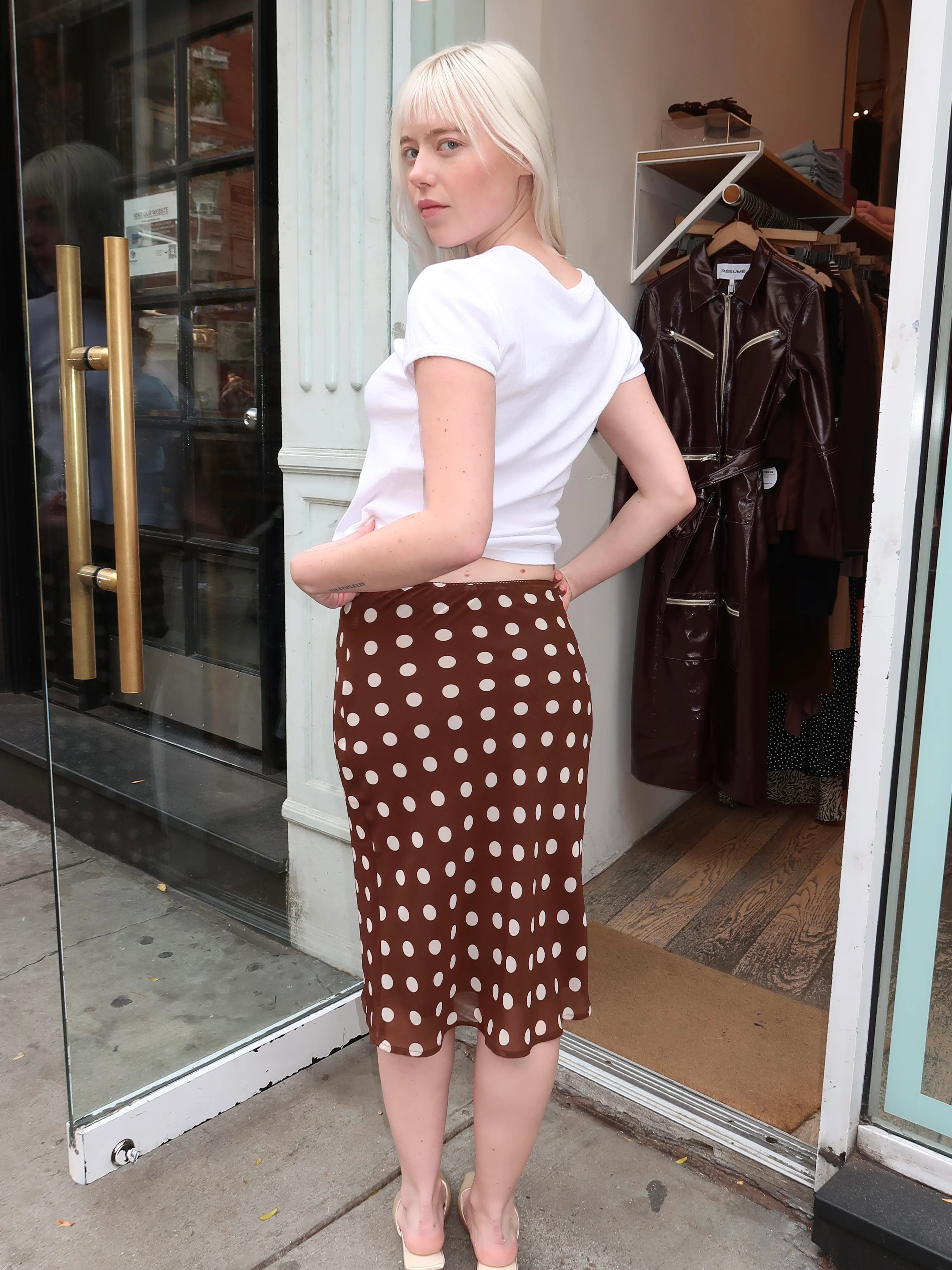 Angeles Midi Skirt in Brown Dot - Image 3