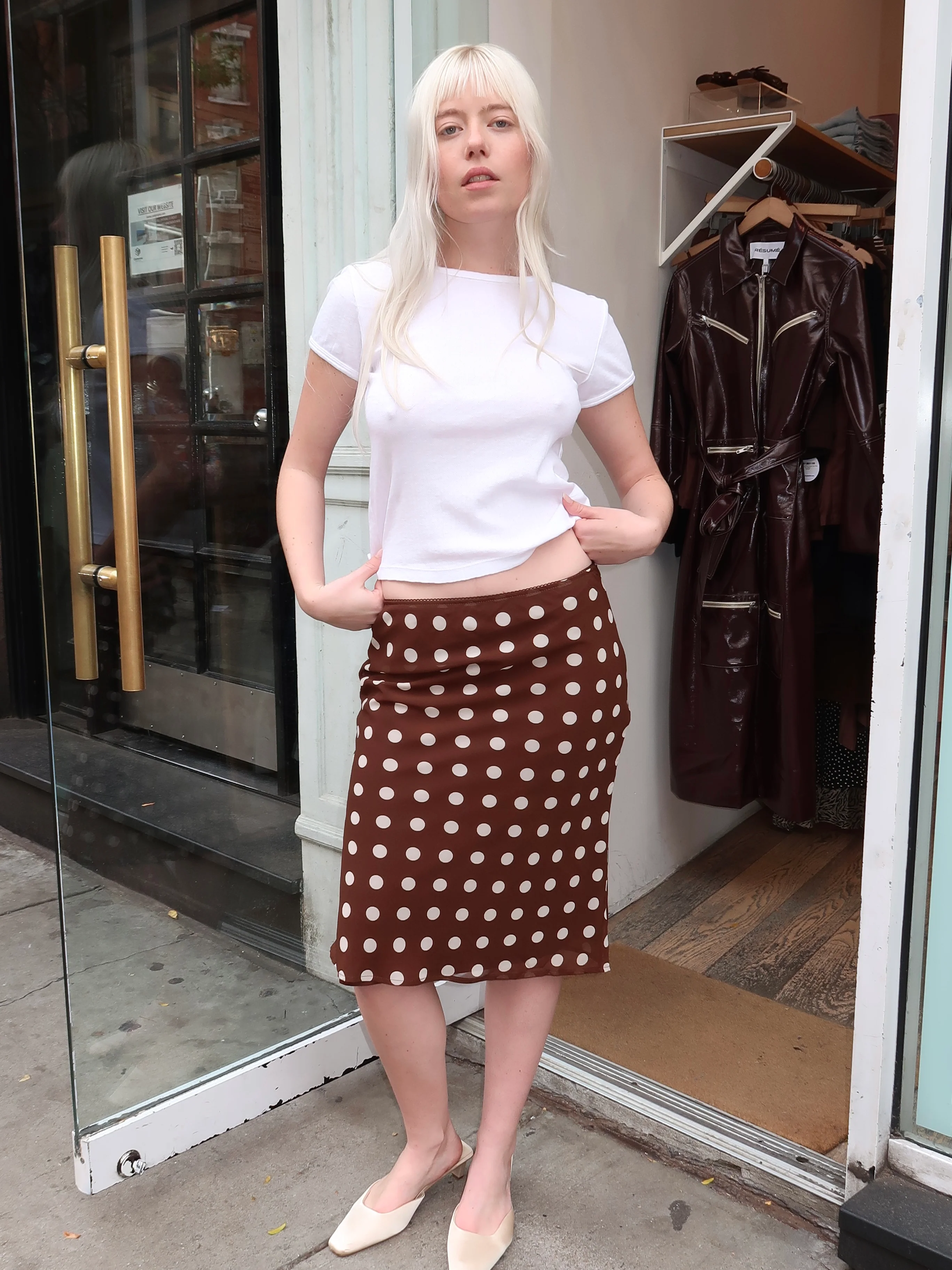 Angeles Midi Skirt in Brown Dot - Image 4