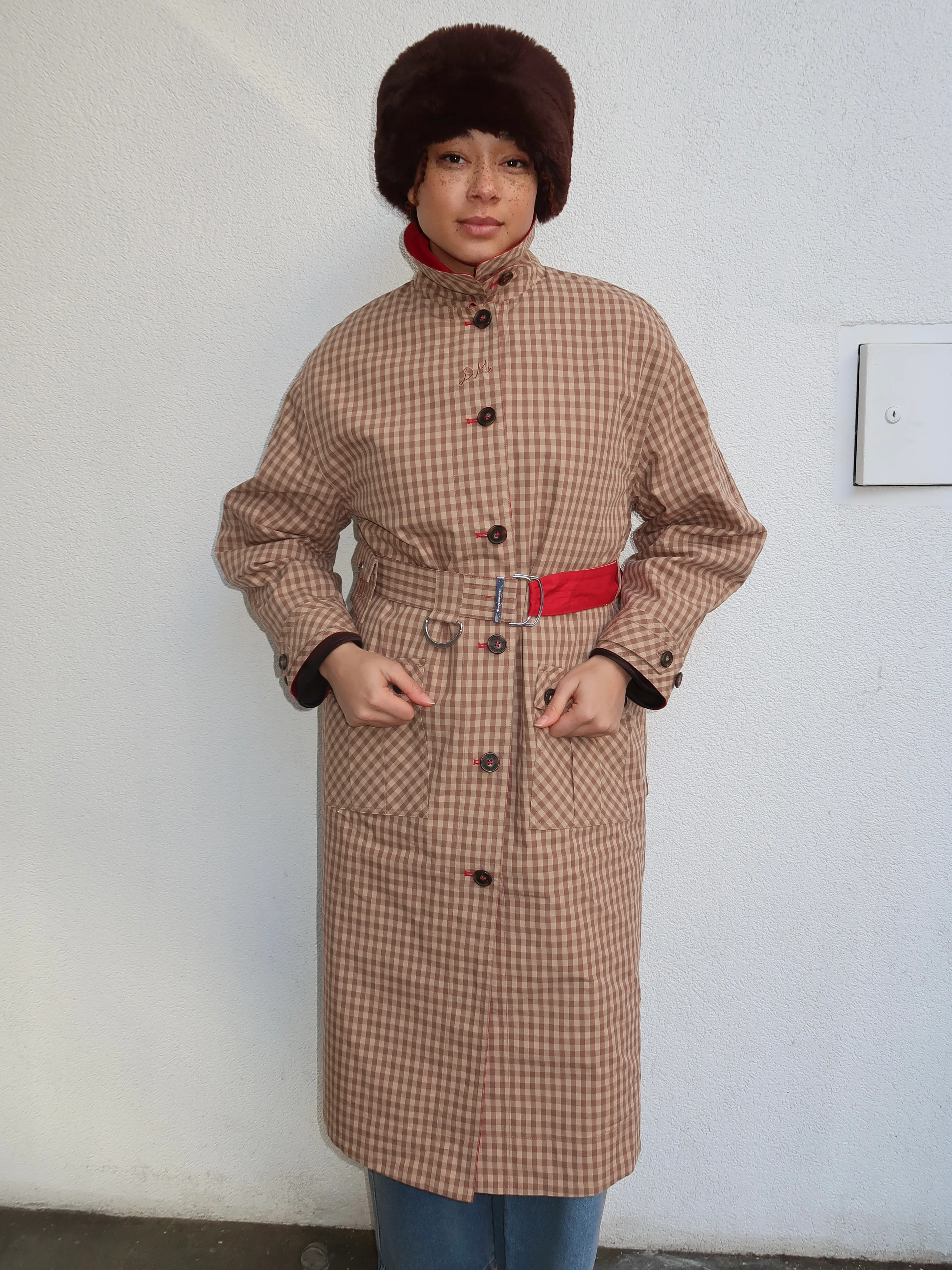 Anja Reversible Honey Trench in Tan/Red
