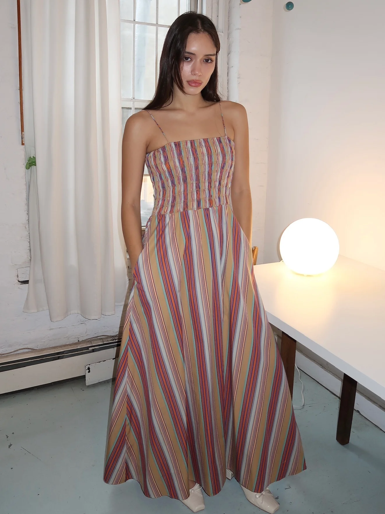 Anniken Maxi Dress in Agua Stripe Mustard - Image 2