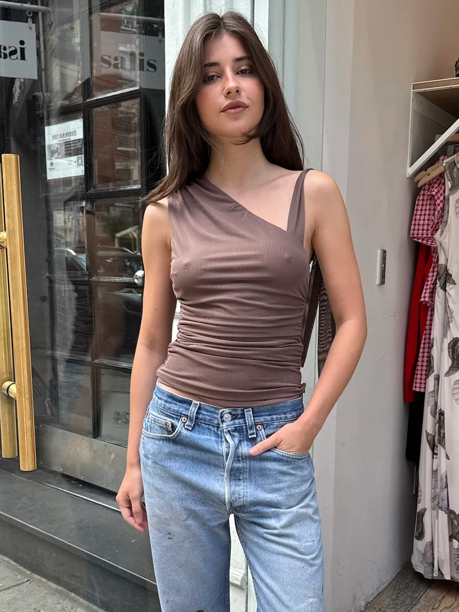 Arielle Tie Asym Top in Mocha - Image 4
