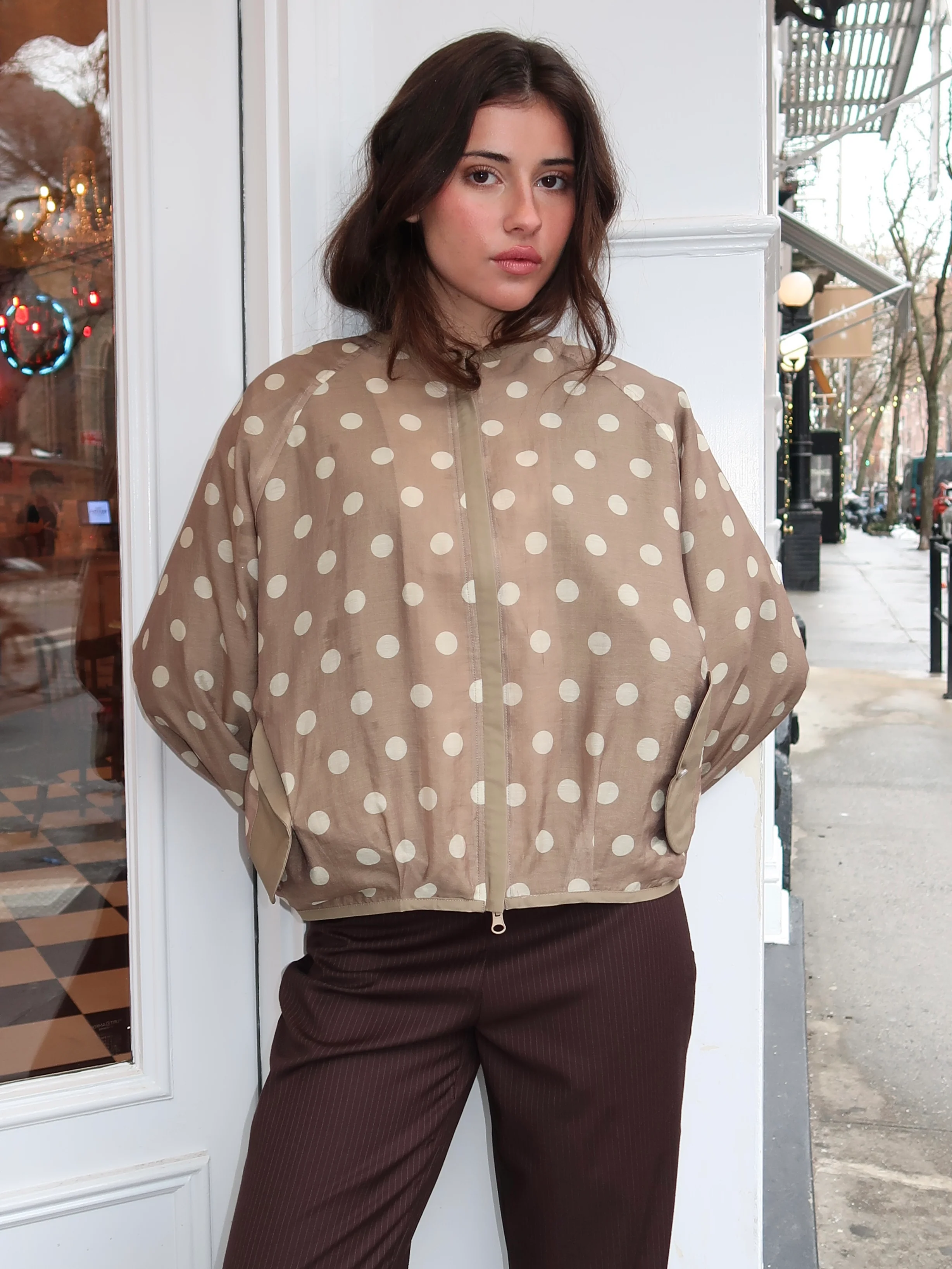 Balloon Polka Dot Jacket in Cream & Mocha