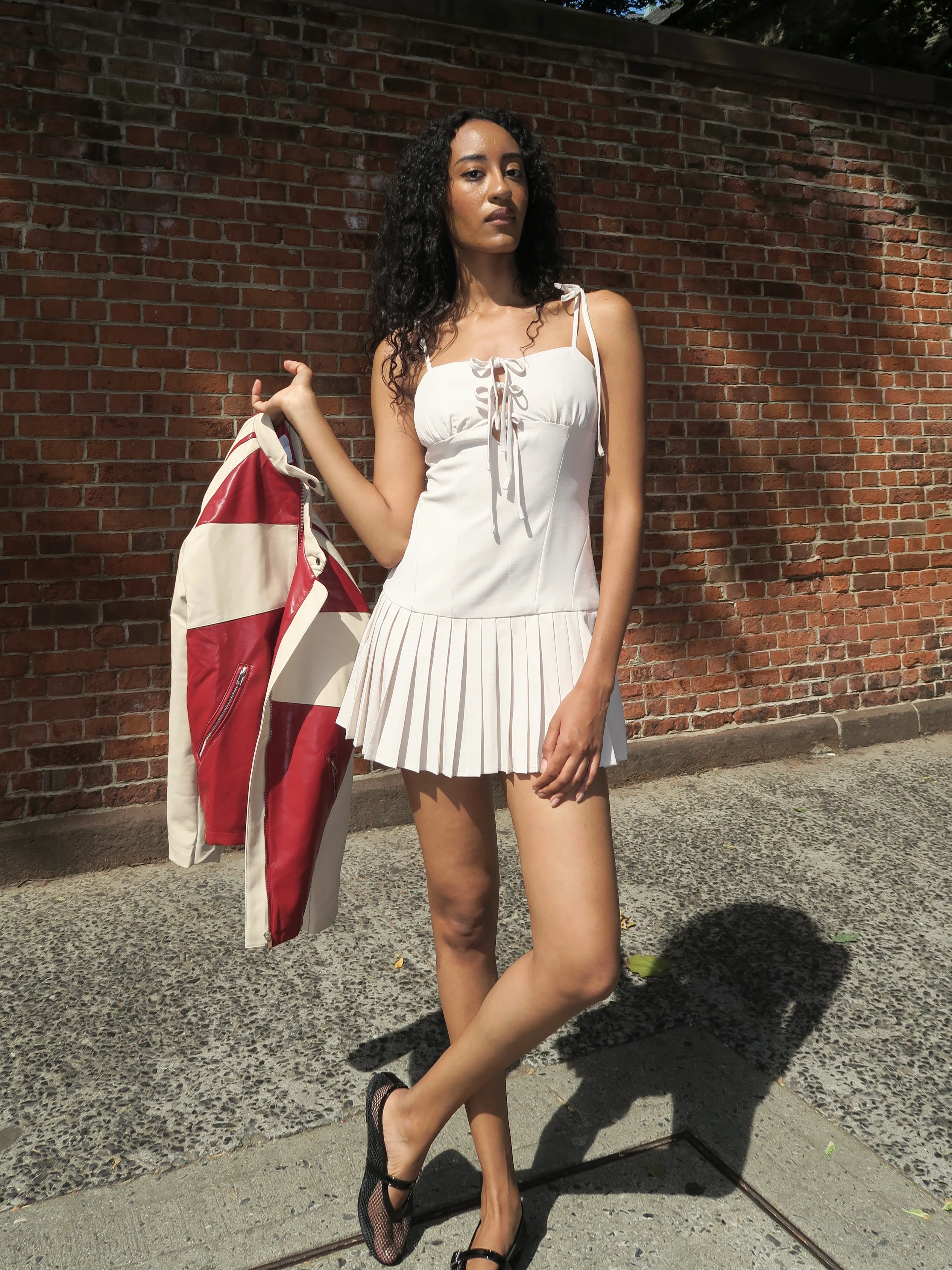 Beatrice Pleated Dress in Stone - Image 2
