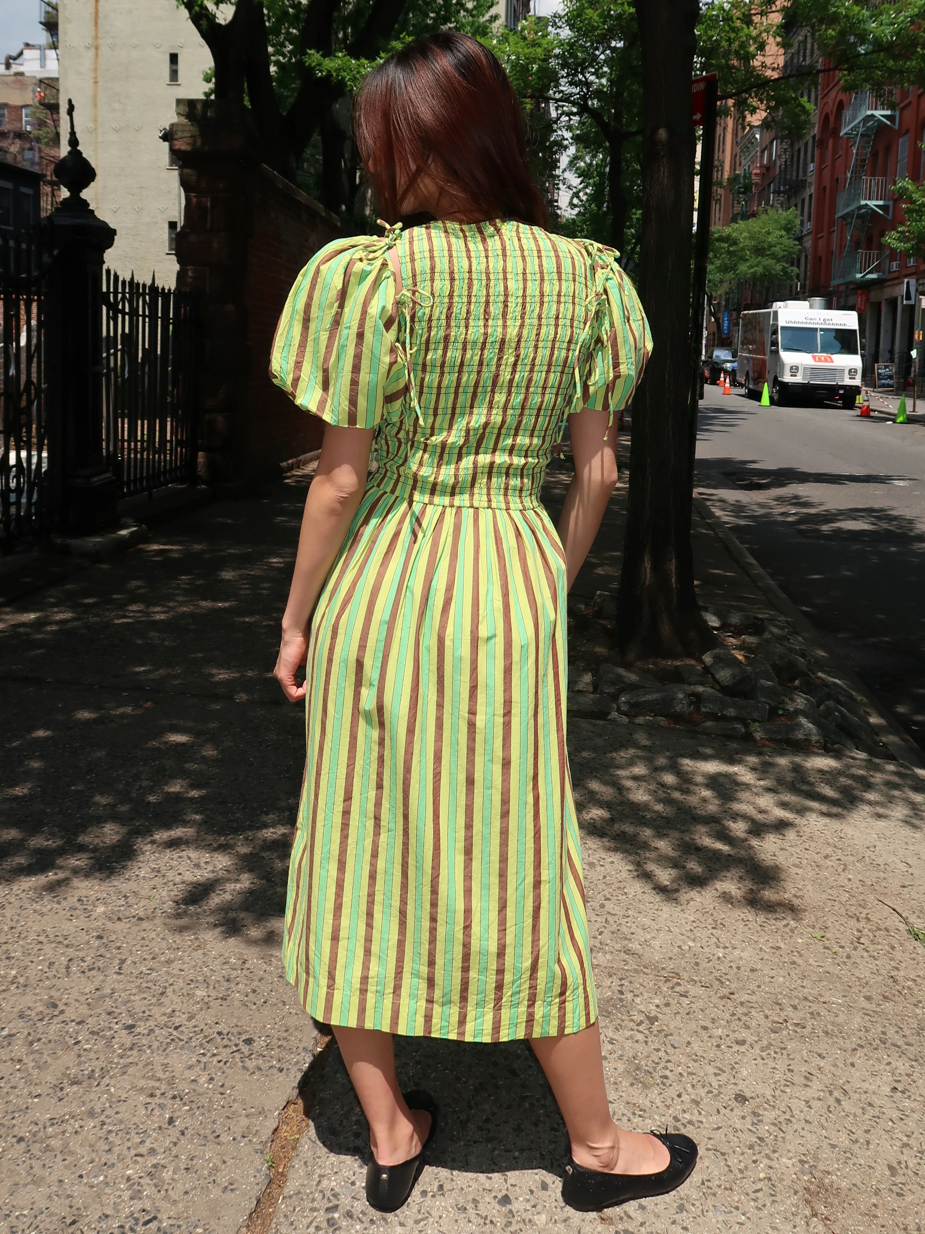 Becca Midi Dress in Tropical Business Stripe - Image 3