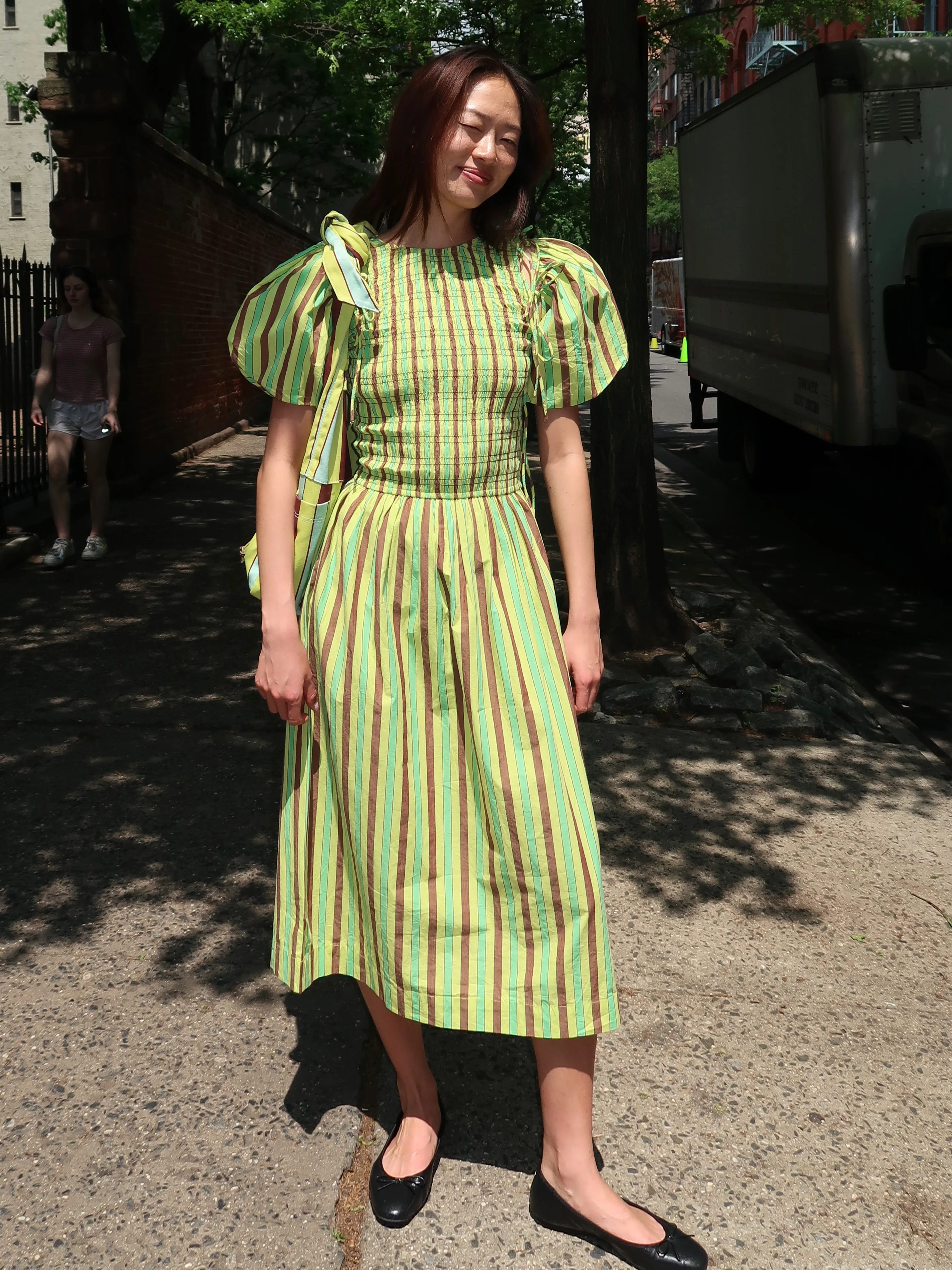 Becca Midi Dress in Tropical Business Stripe - Image 4