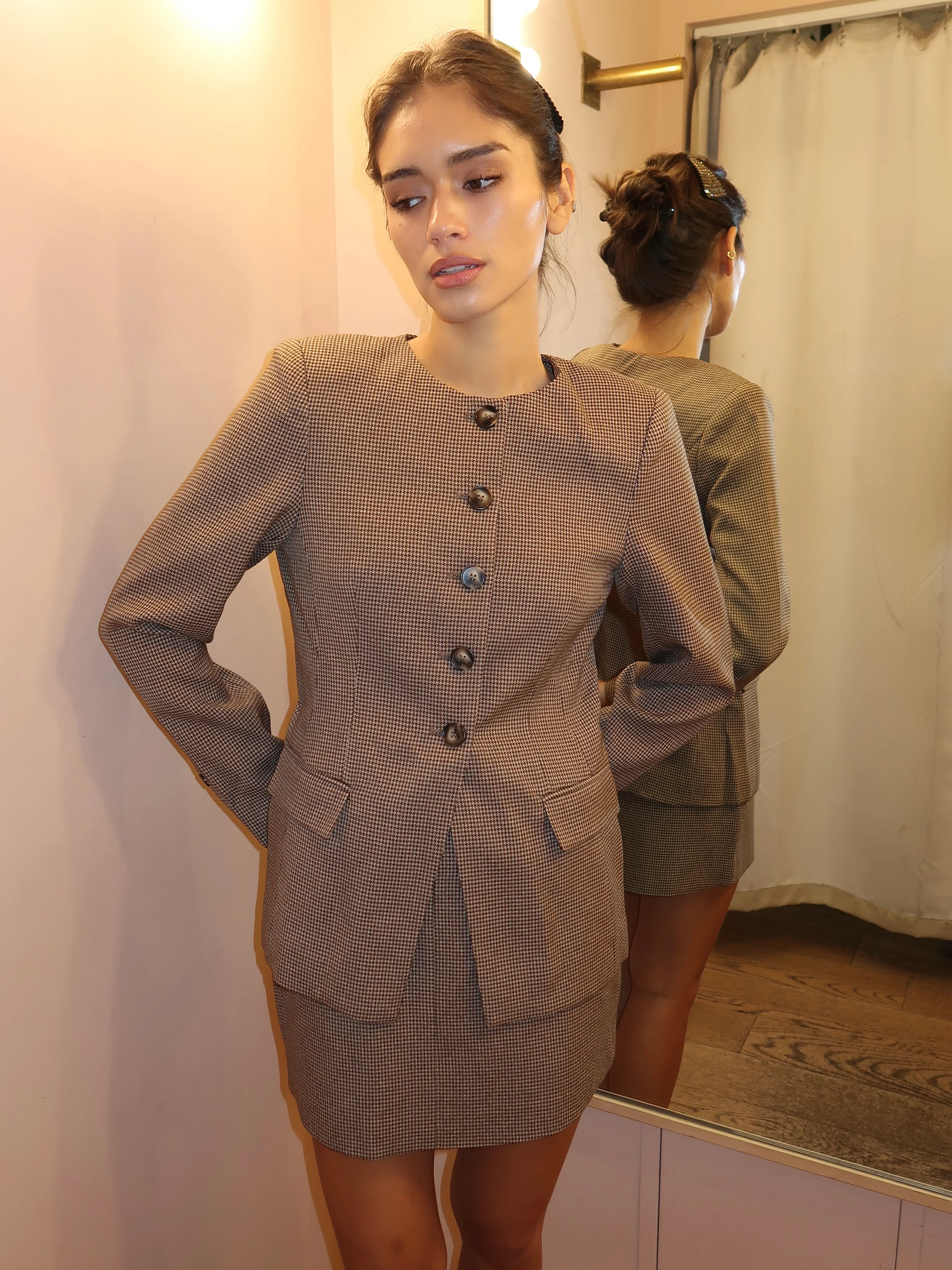 Bellmere Jacket in Brown Houndstooth - Image 4