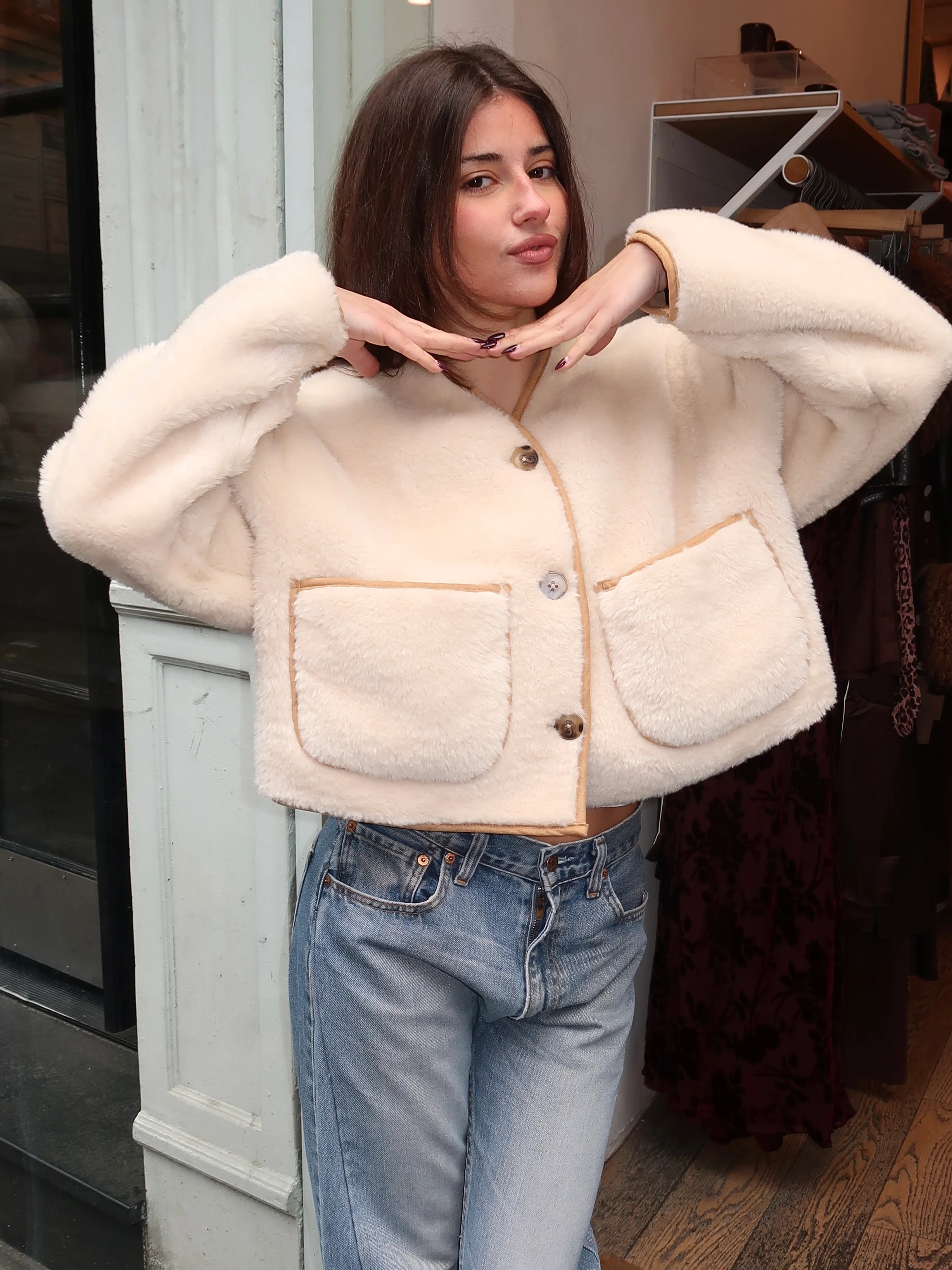 Bellweather Vegan Sherpa and Suede Reversible Jacket - Image 3