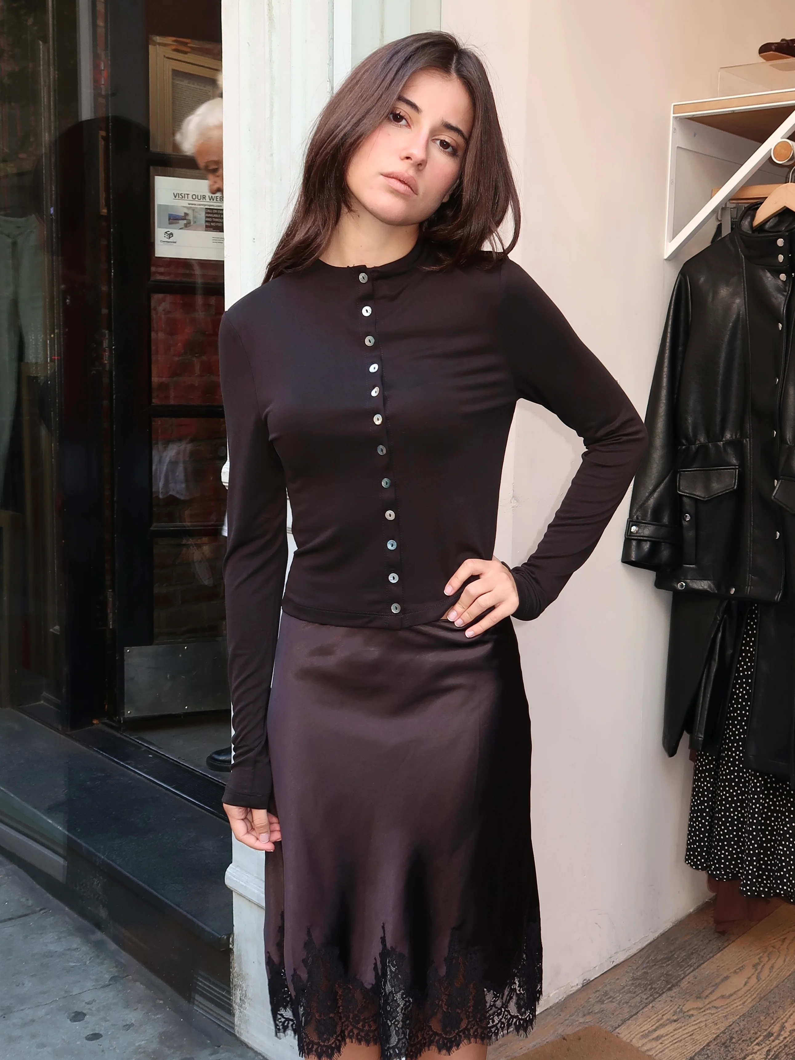 Bevin Button Long Sleeve in Black - Image 2