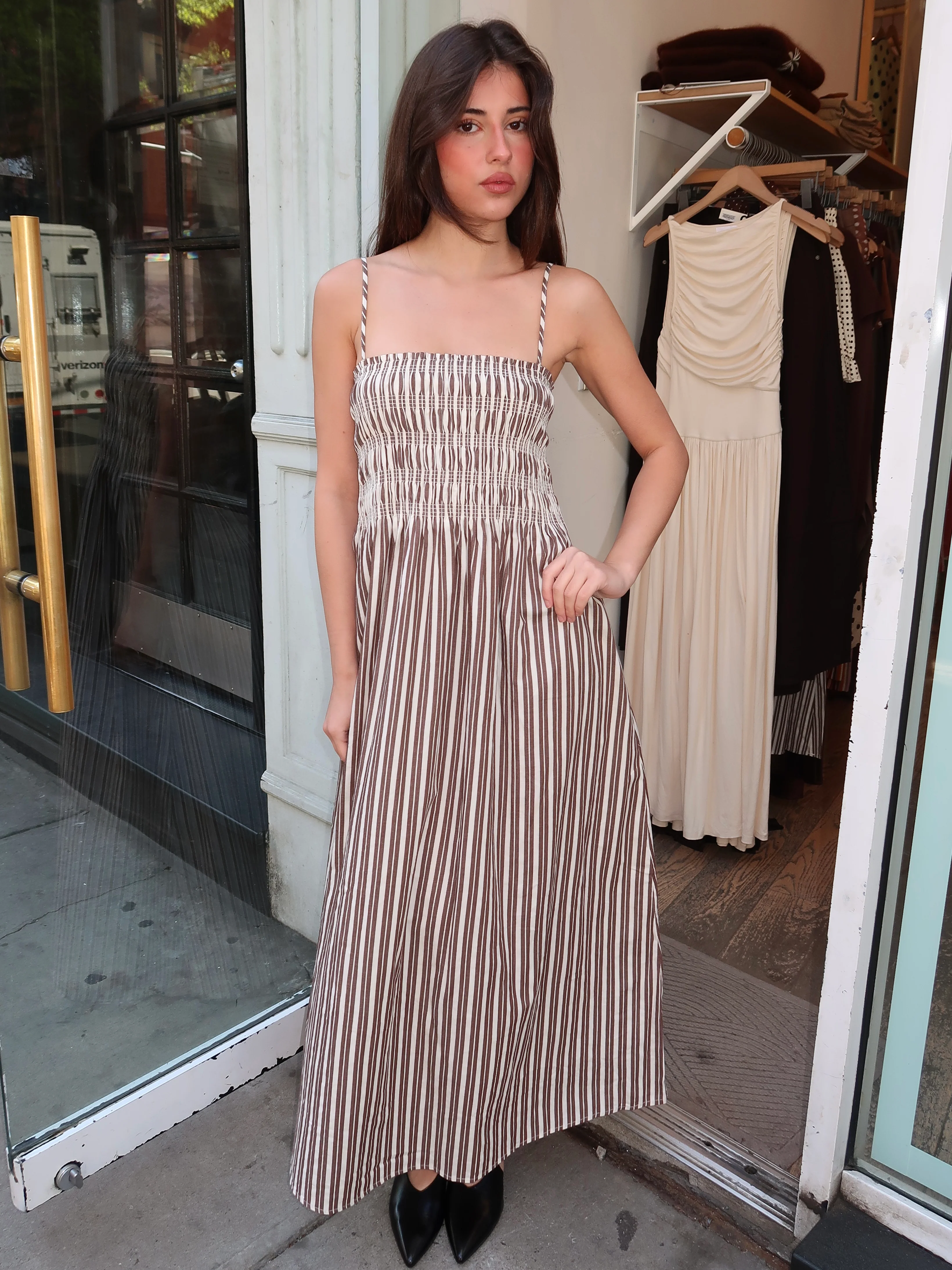 Bianca Shirred Bodice Dress in Java Stripe - Image 2