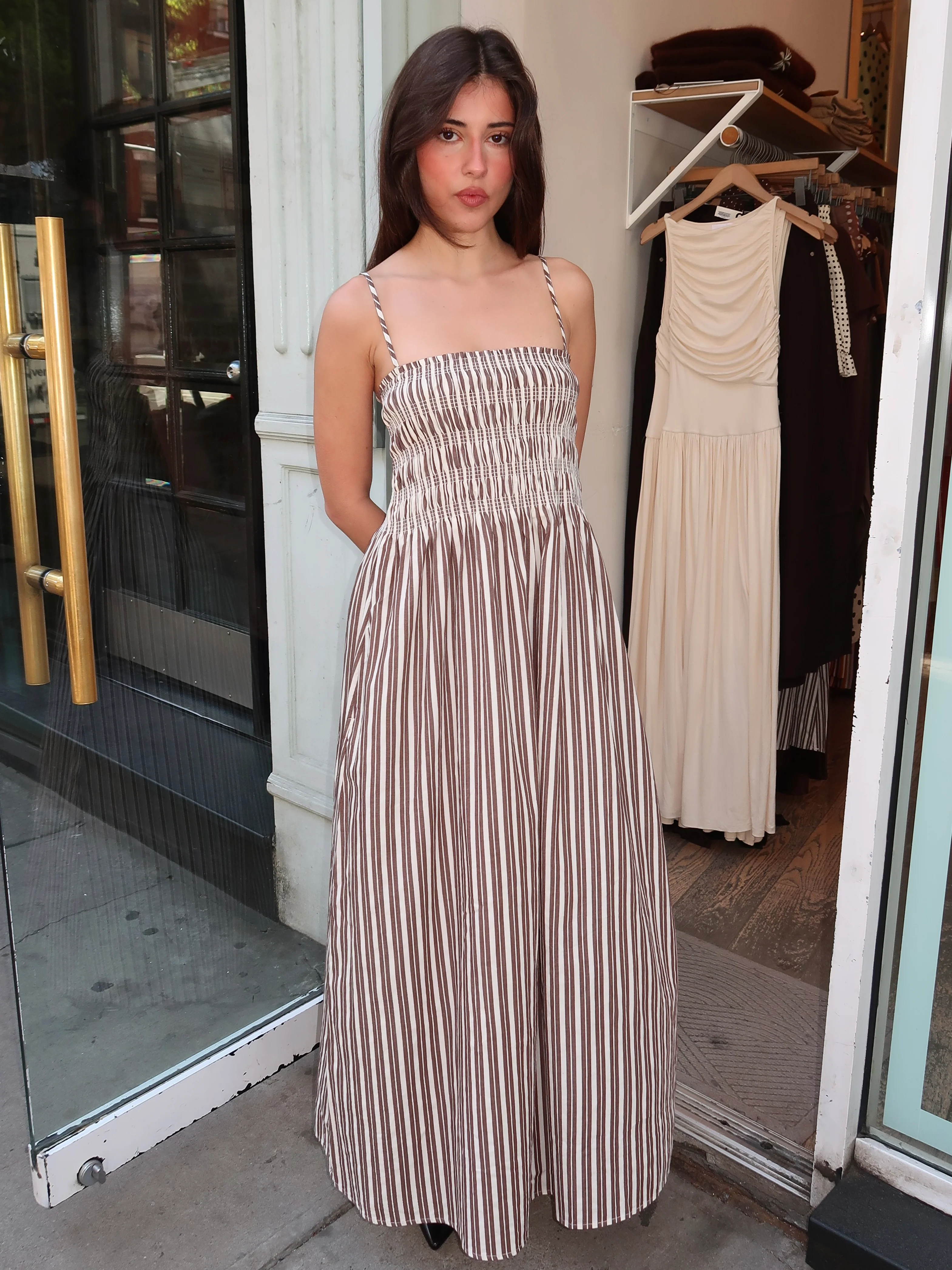 Bianca Shirred Bodice Dress in Java Stripe - Image 4