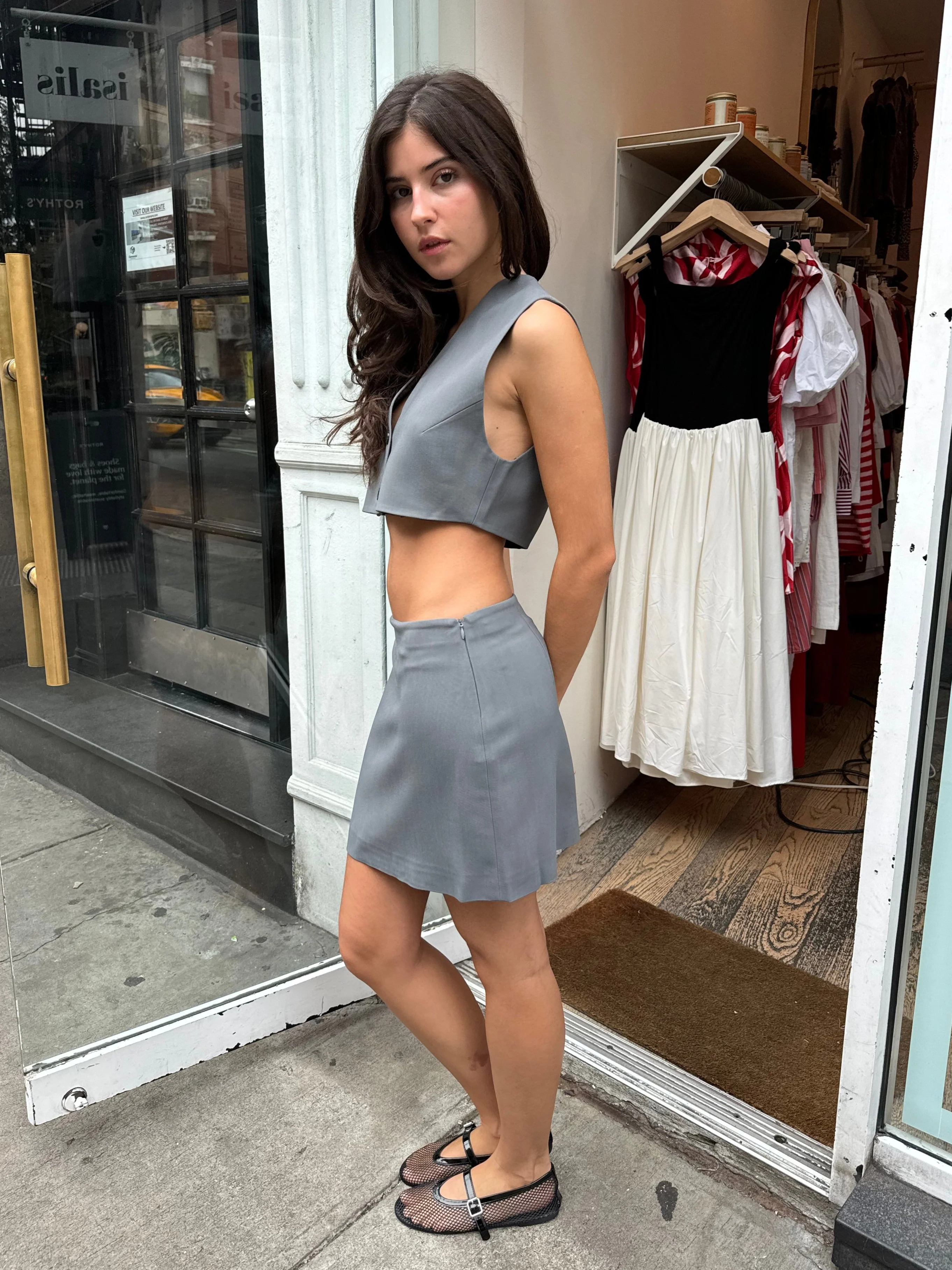 Briel Low Rise Mini Skirt in Steel Blue - Image 3