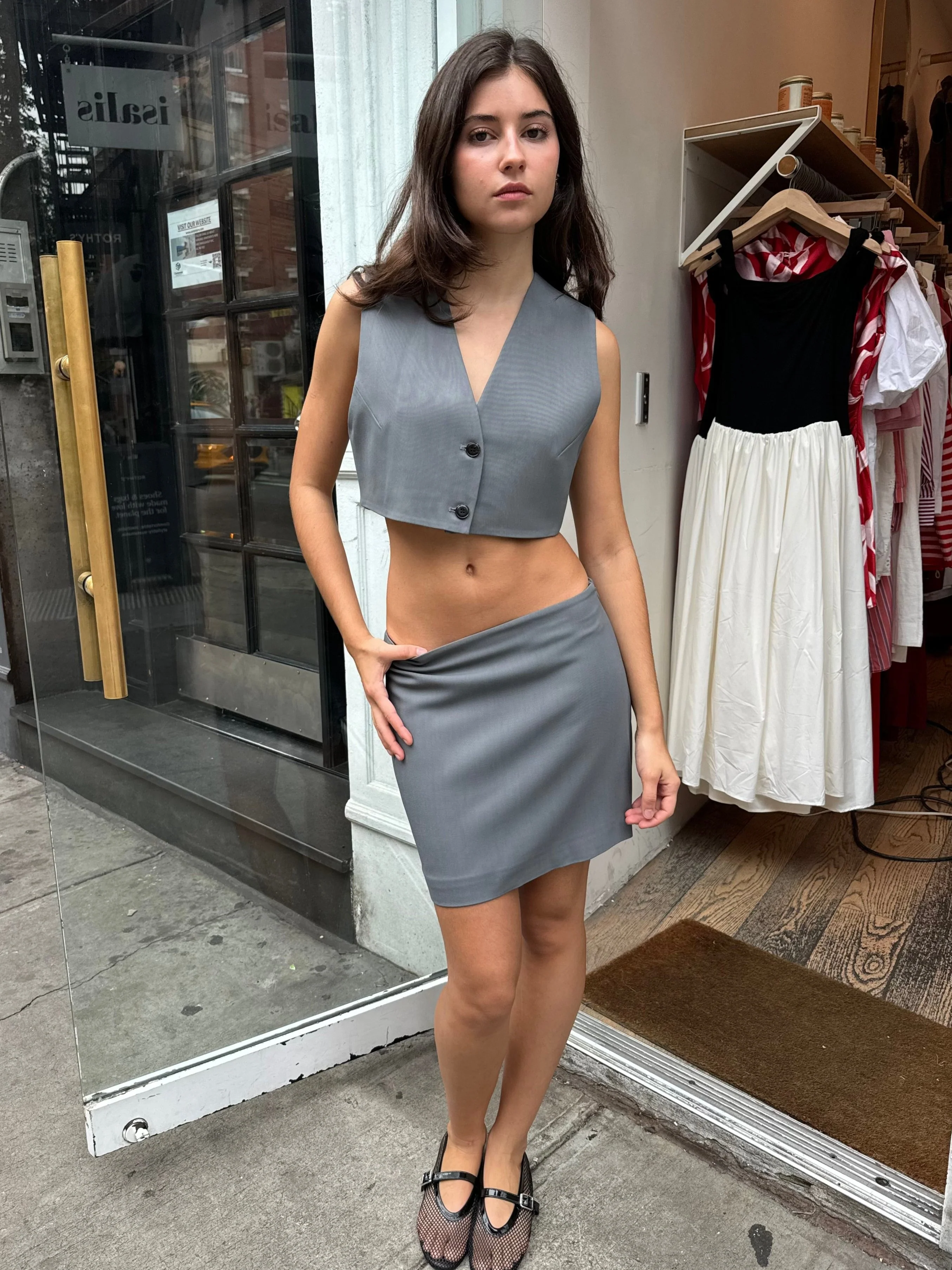 Briel Low Rise Mini Skirt in Steel Blue - Image 4