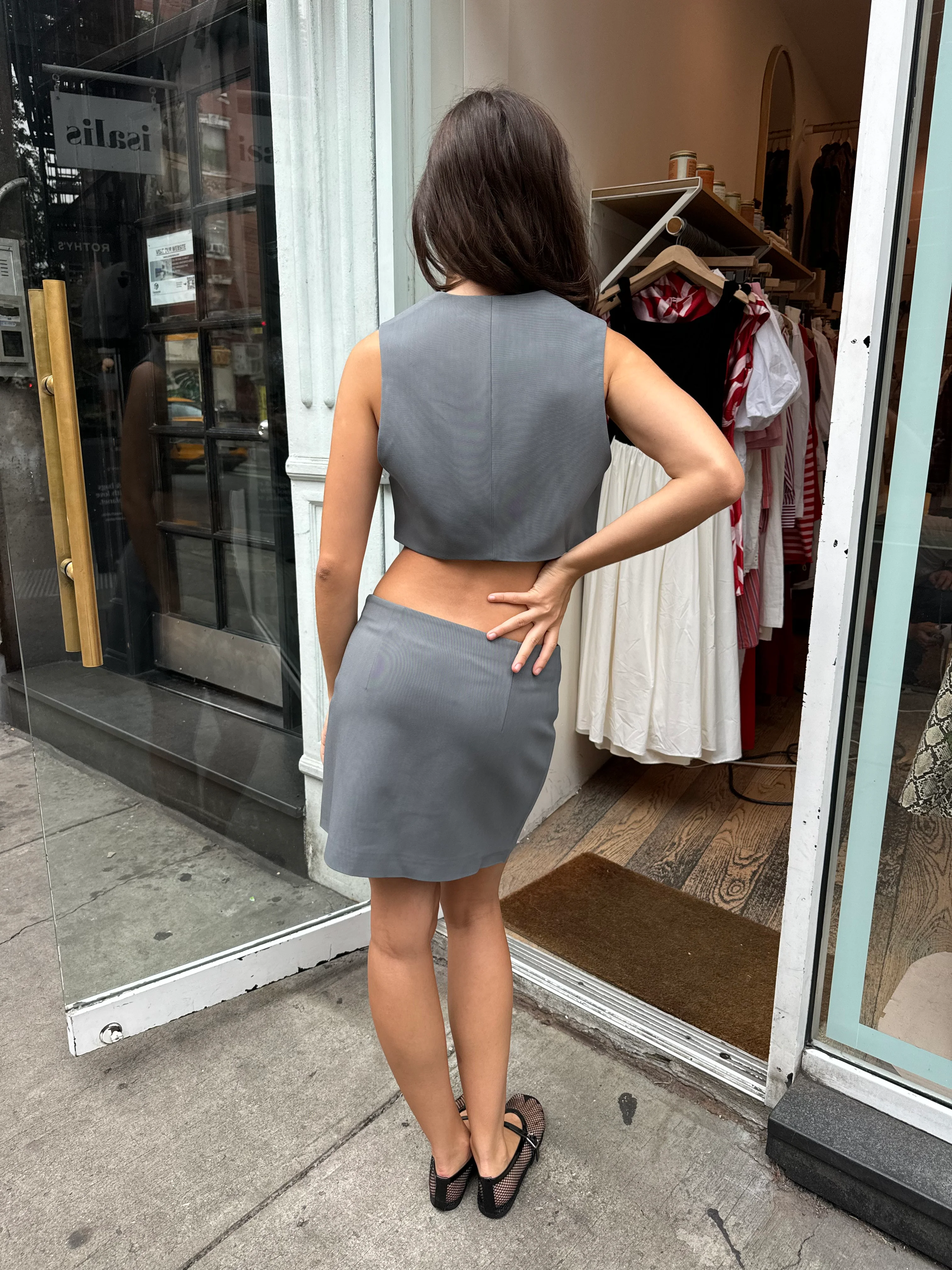 Briel Low Rise Mini Skirt in Steel Blue - Image 5
