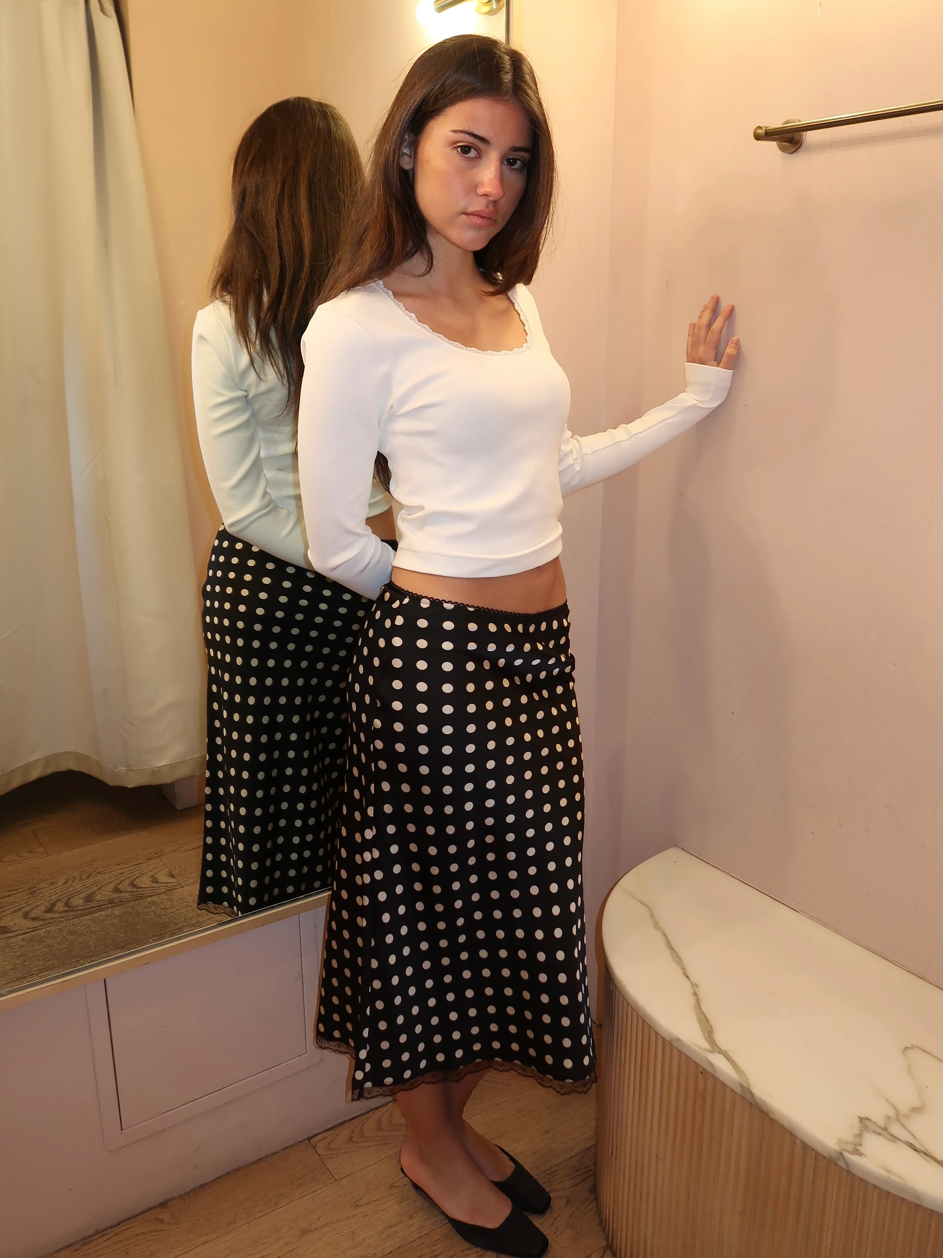 Brooke Midi Skirt in Black Dot - Image 4
