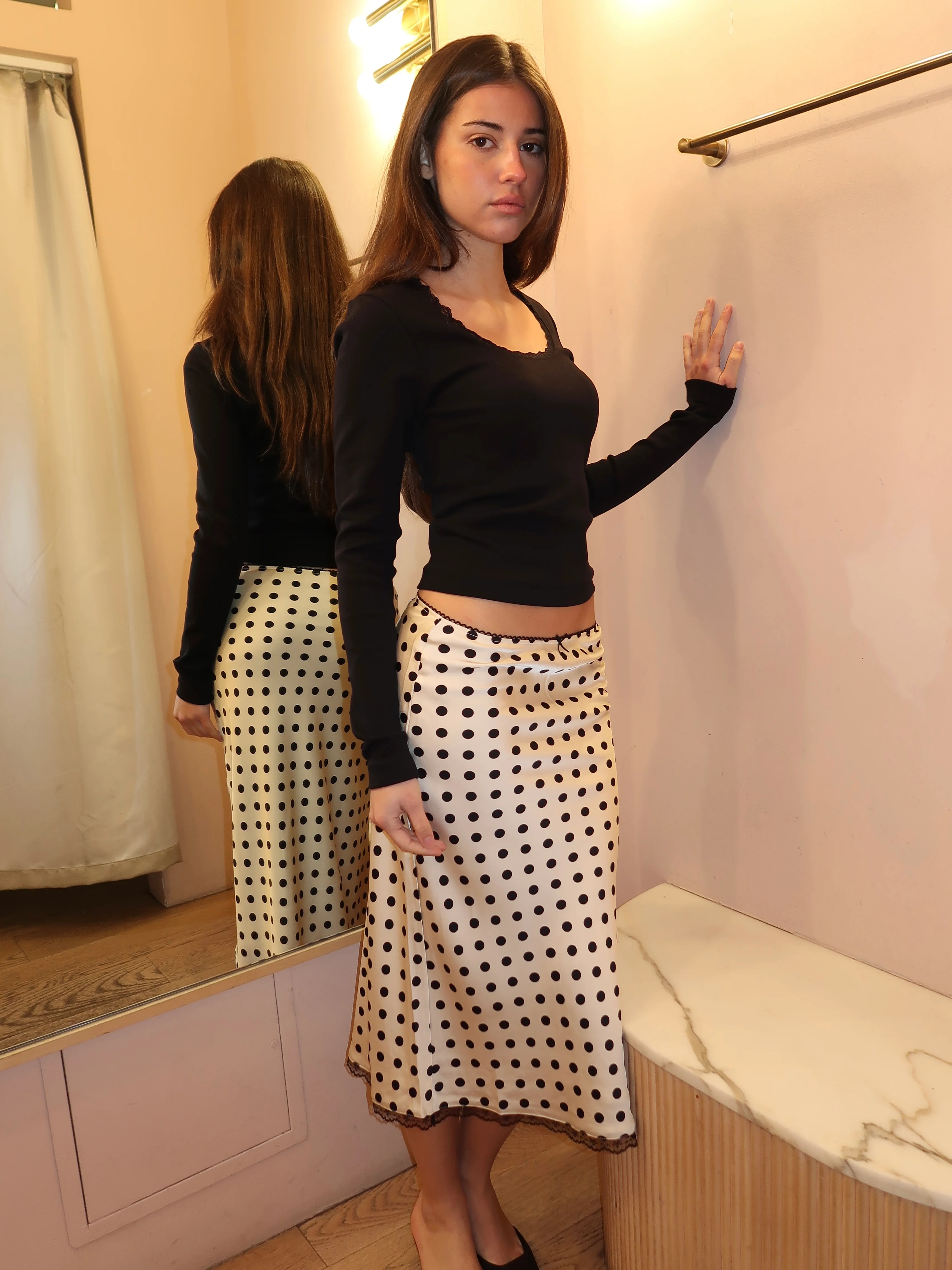 Brooke Midi Skirt in Ivory Dot - Image 4