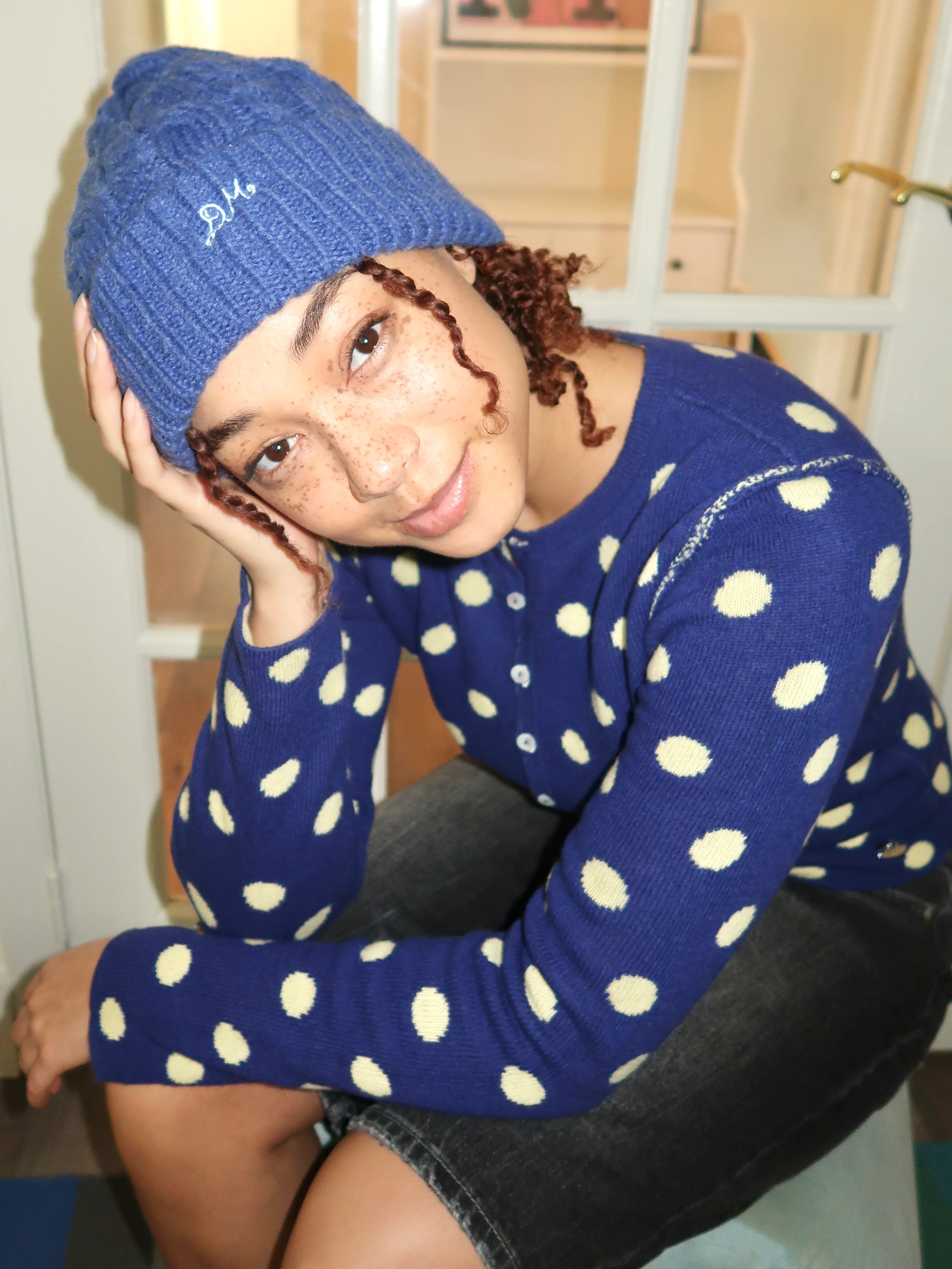 Cable Knit Beanie in Cobalt