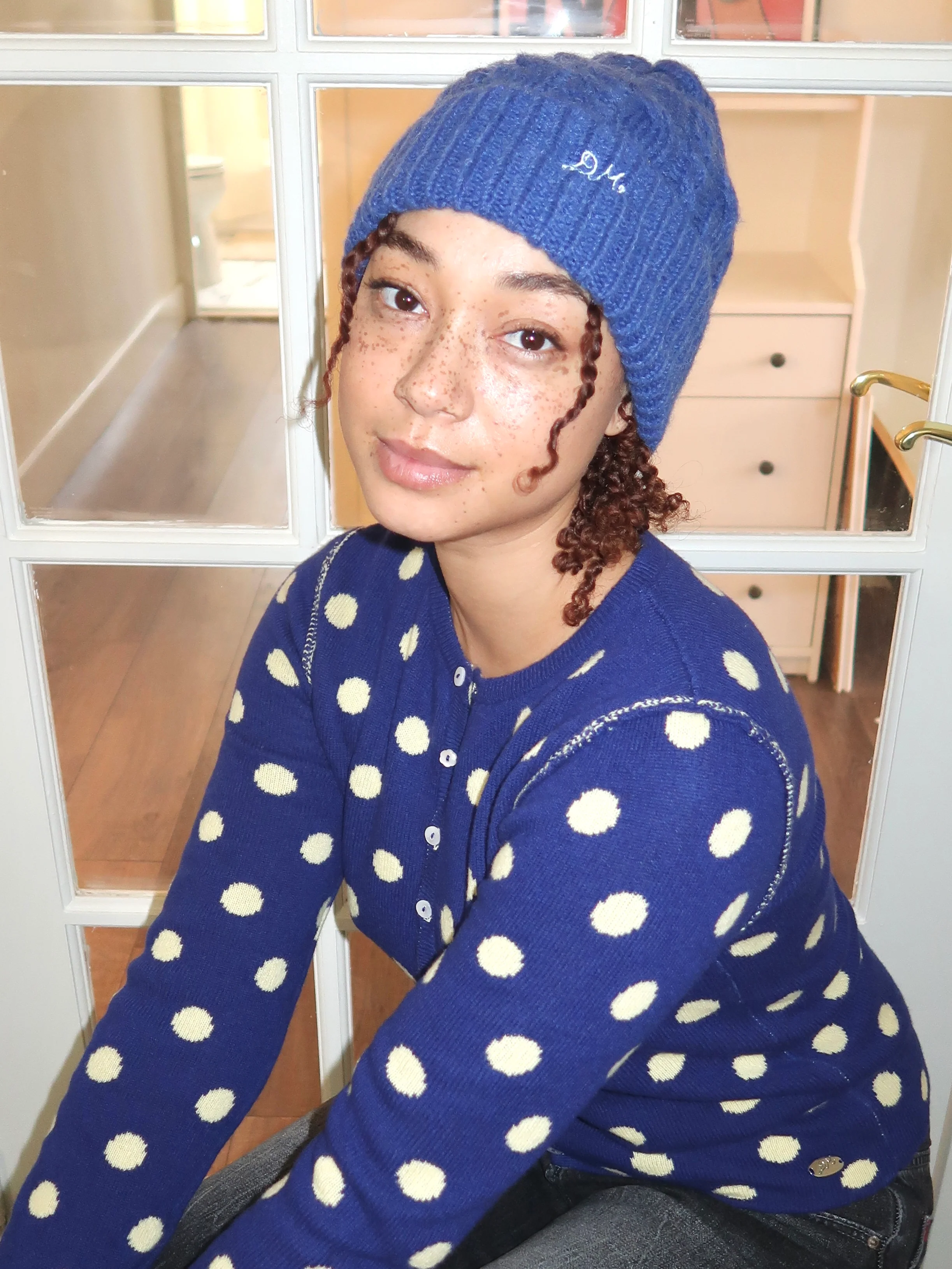 Cable Knit Beanie in Cobalt - Image 3