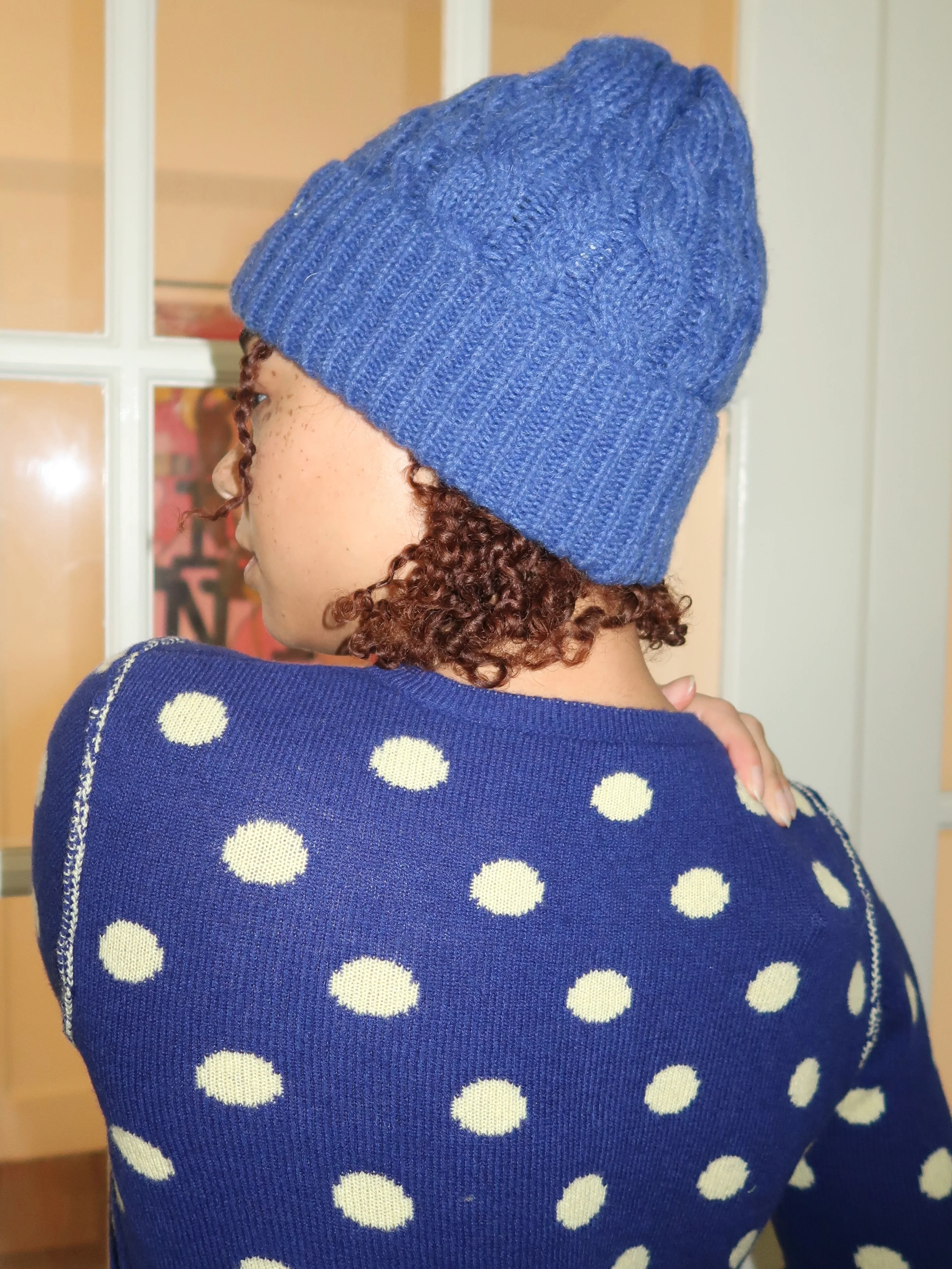 Cable Knit Beanie in Cobalt - Image 4