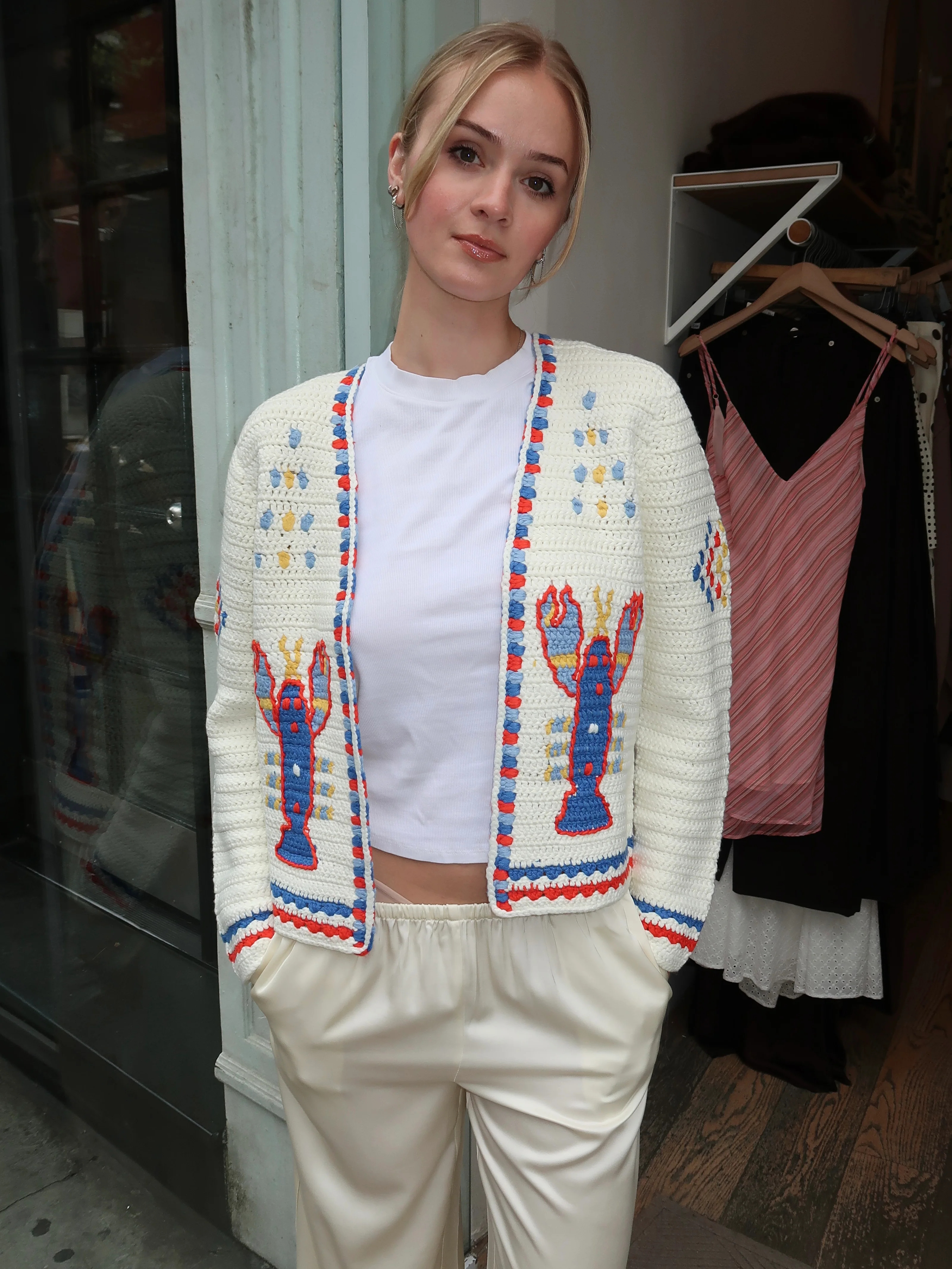 Callen Cardigan in Lobster Multi - Image 4