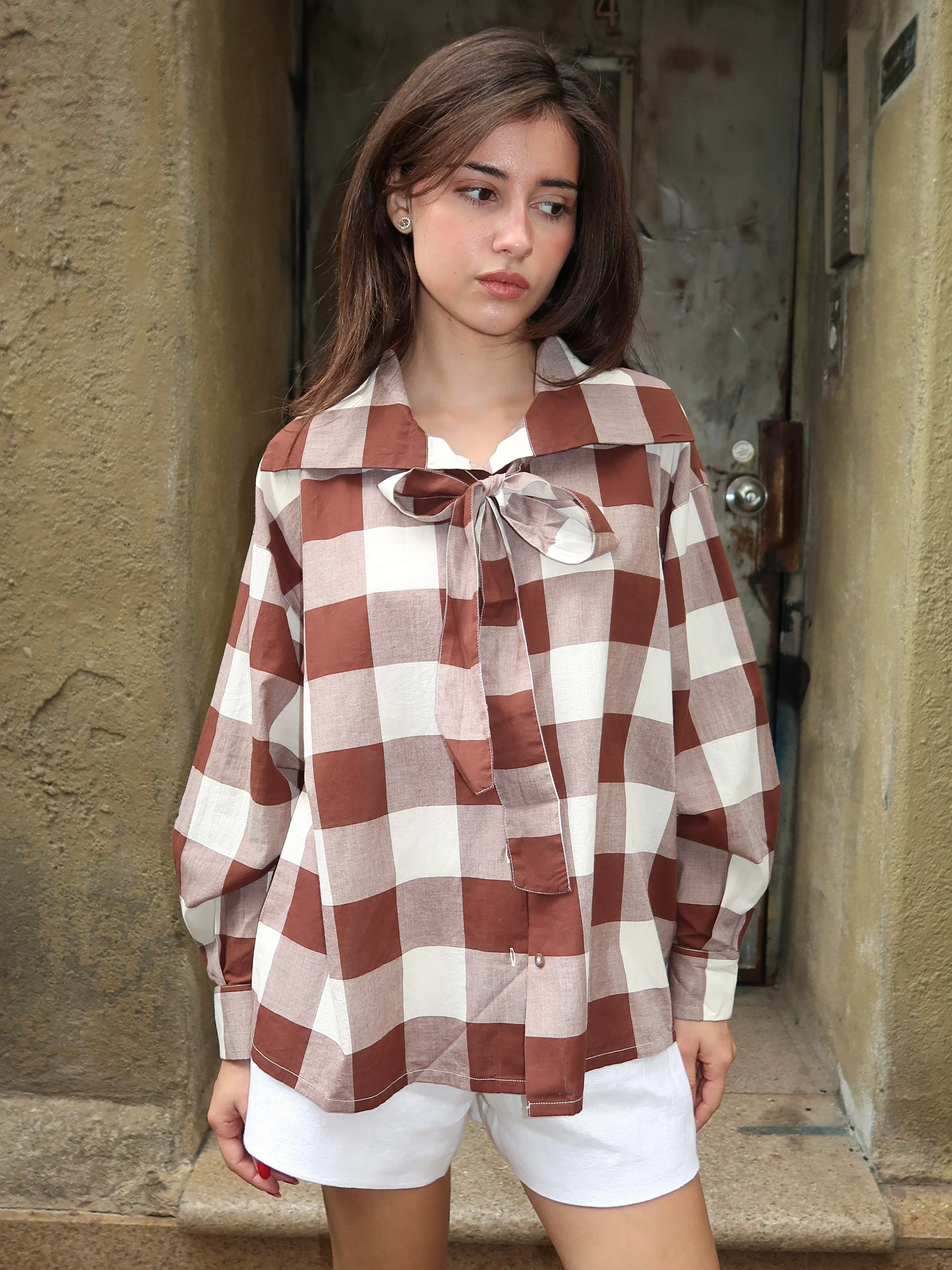Callie Shirt in Mocha Gingham - Image 2