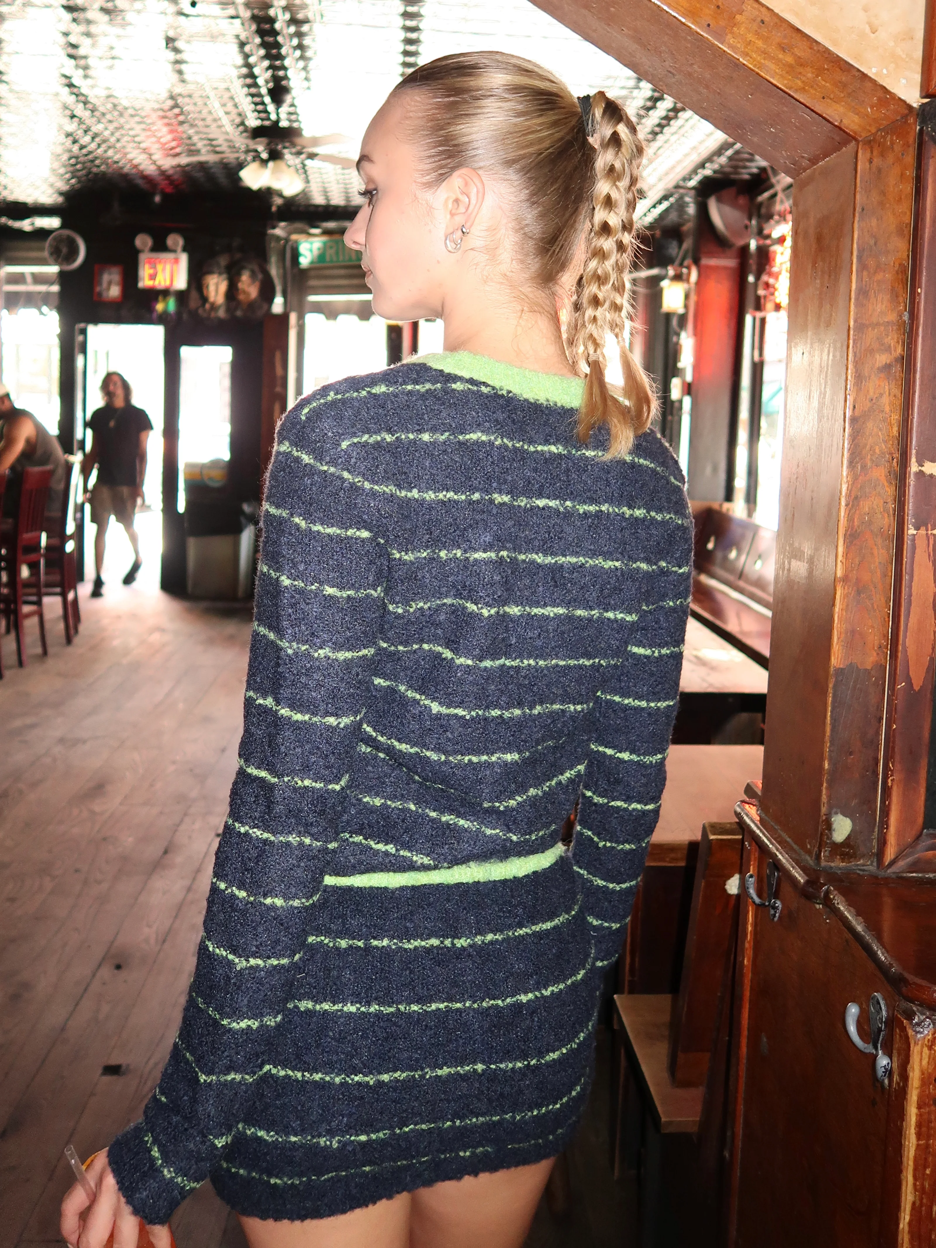 Carline Cardigan in Navy/Green - Image 3