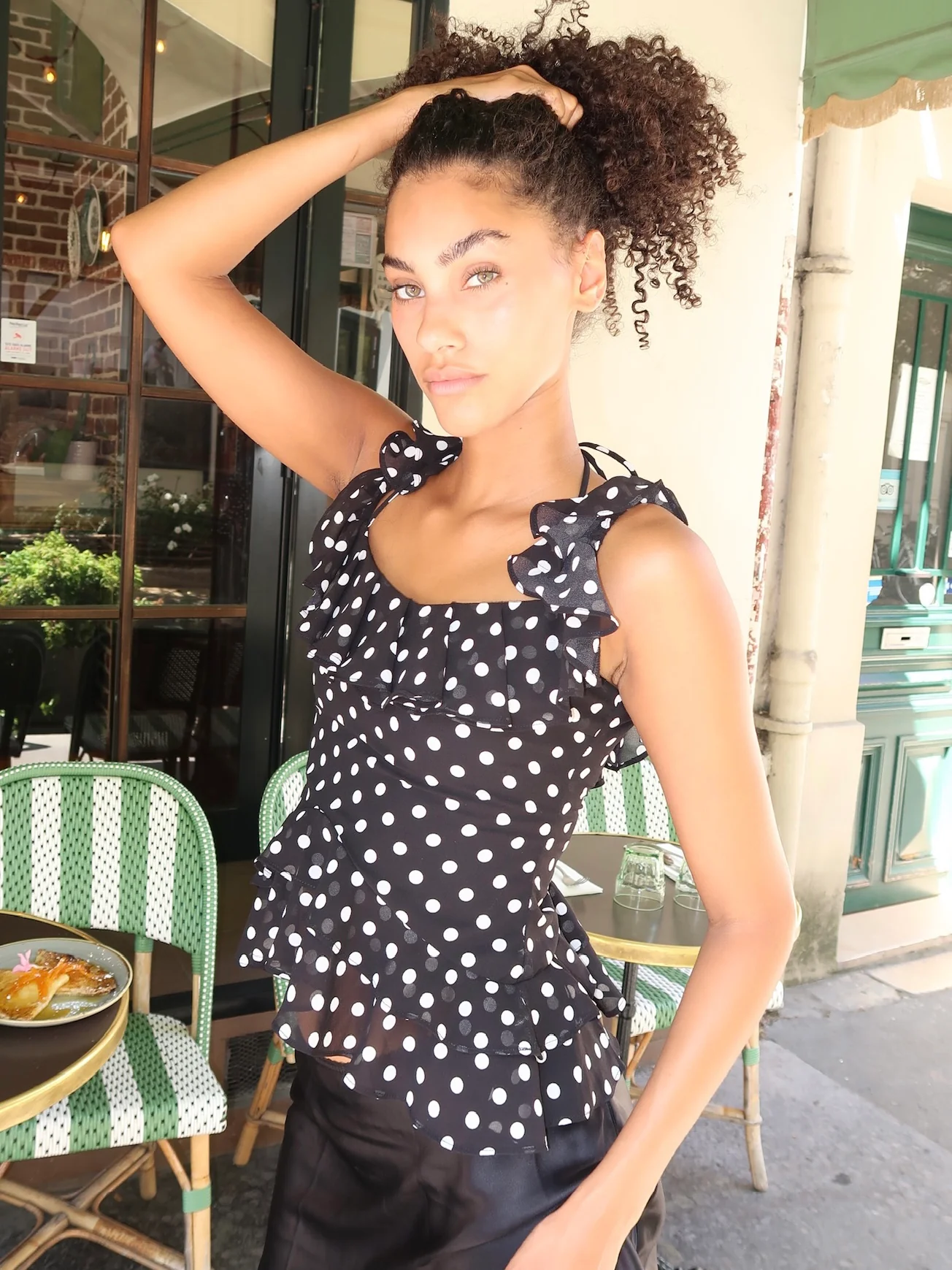 Carlson Ruffle Top in B&W Polka Dot - Image 2