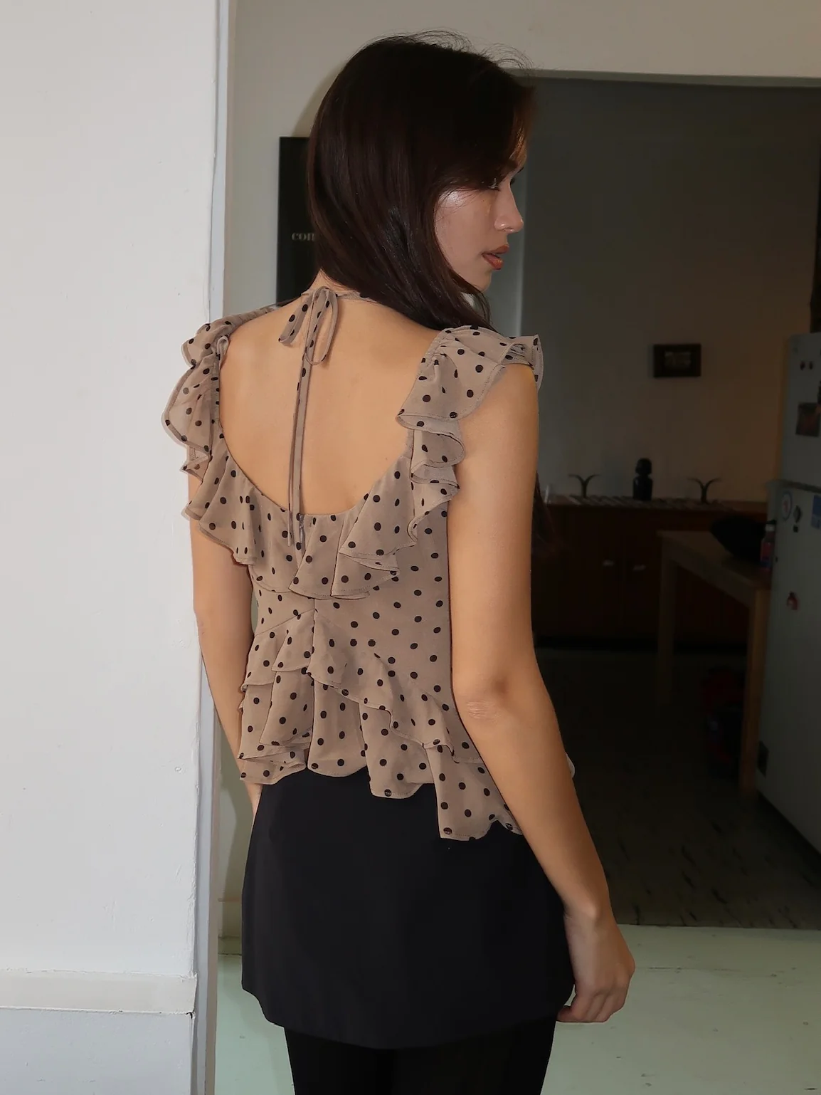 Carlson Ruffle Top in Choco Dot - Image 3