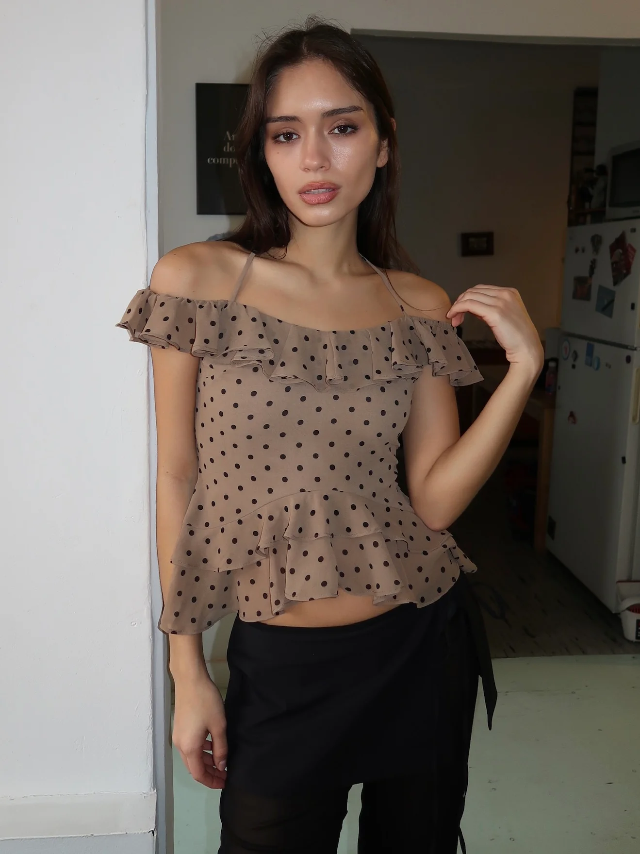 Carlson Ruffle Top in Choco Dot - Image 4