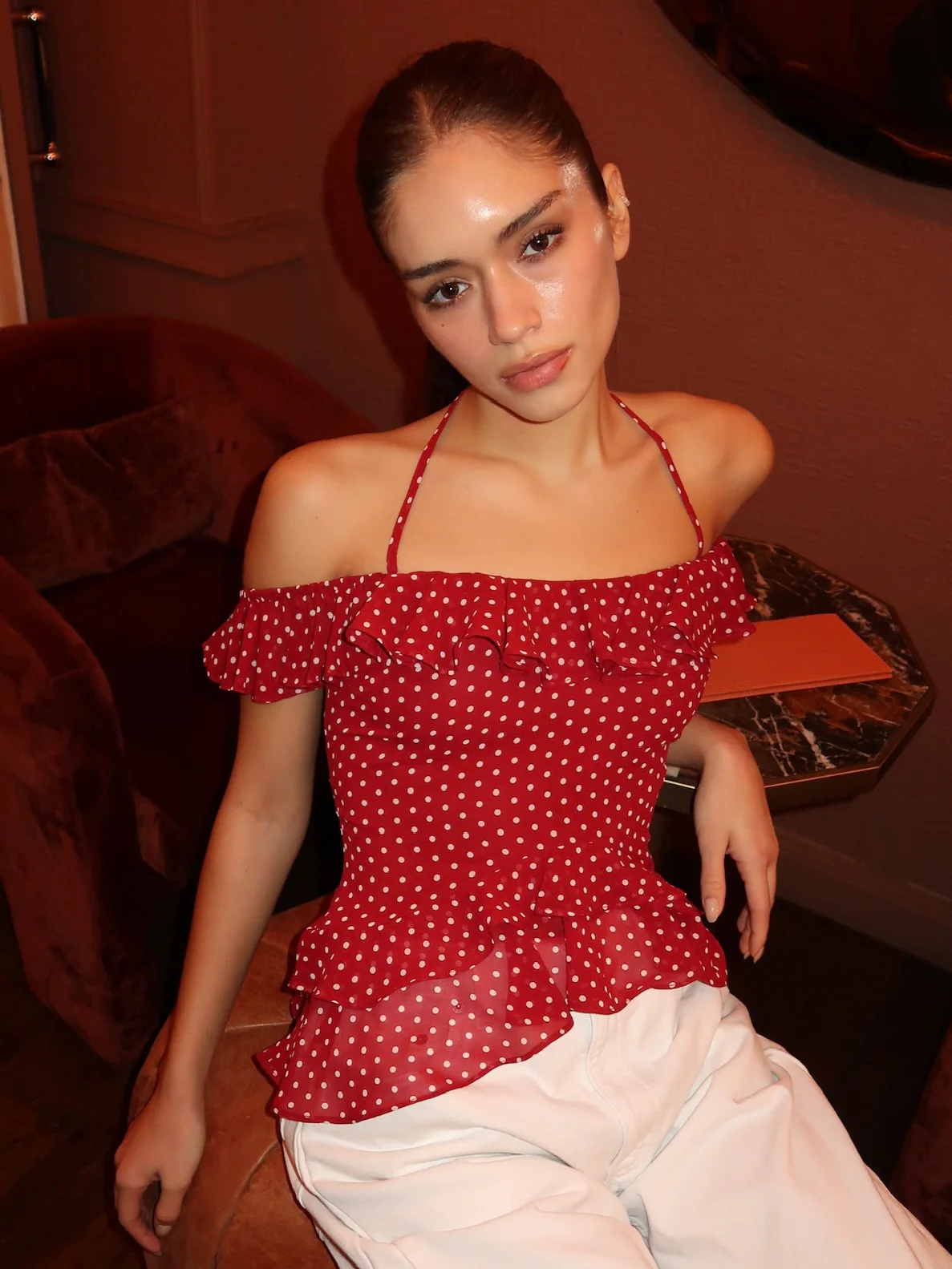 Carlson Ruffle Top in Red Dot