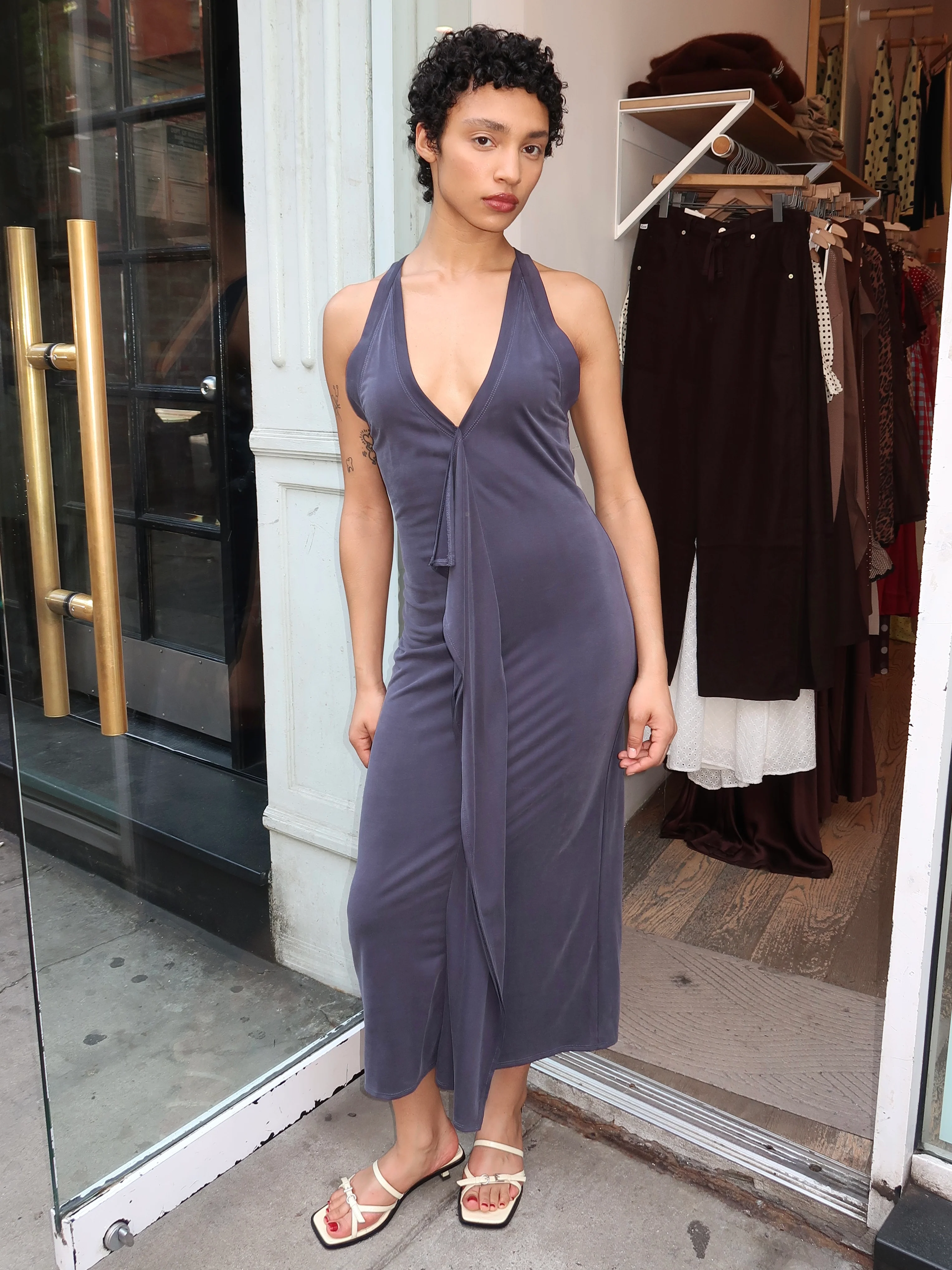 Cascade Dress in Navy