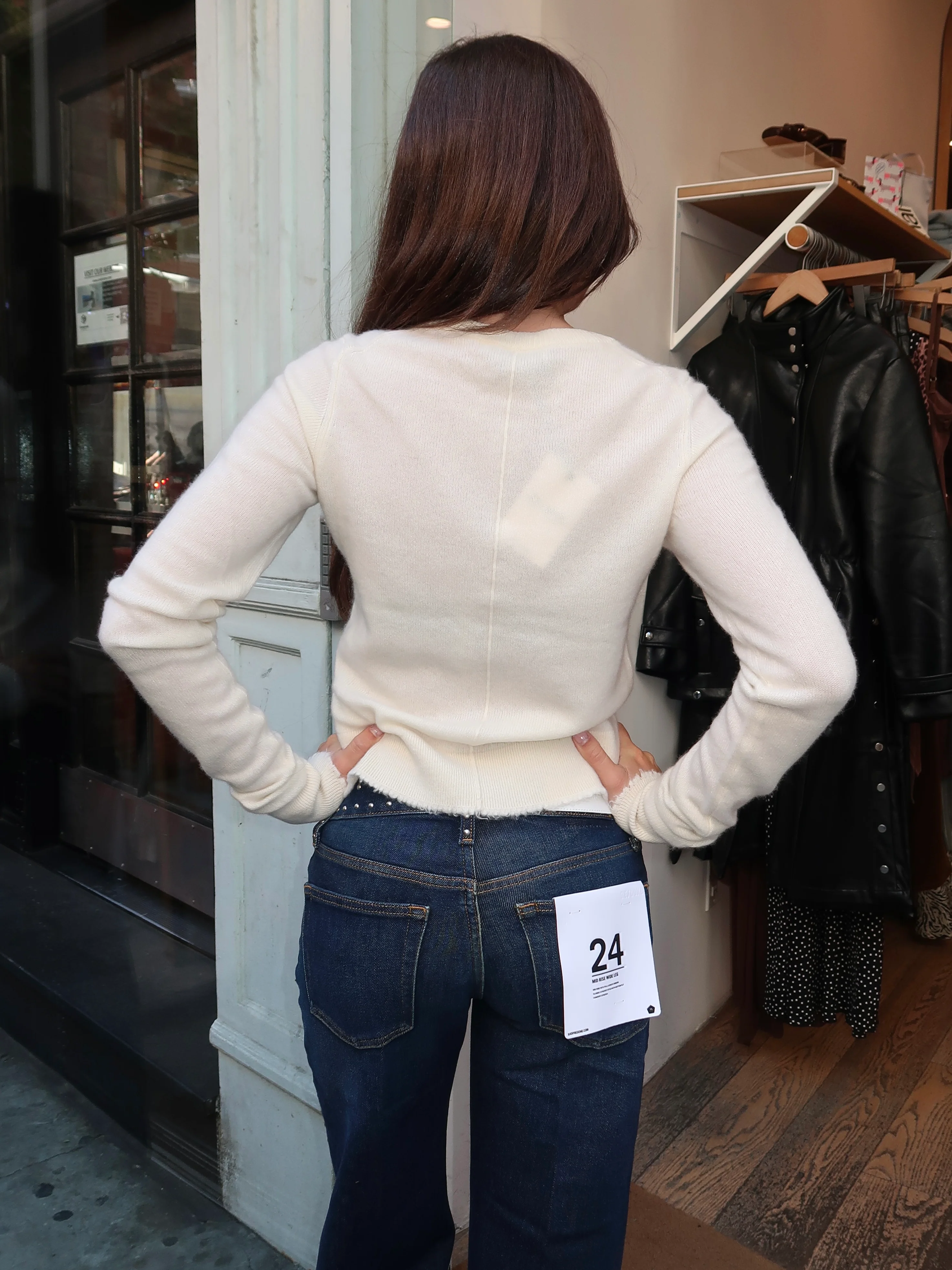 Cashmere Crewneck Cardigan in Ivory - Image 3