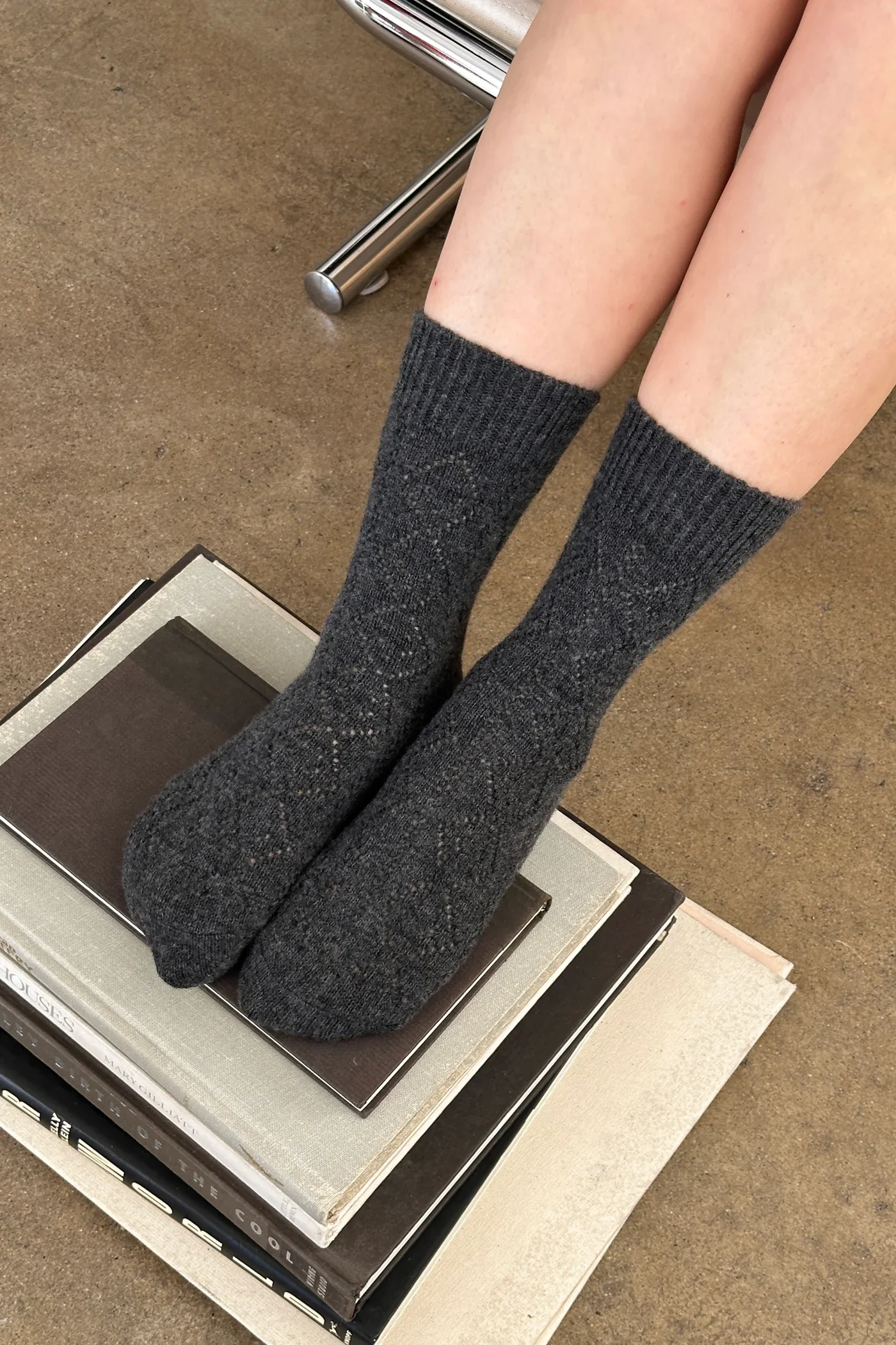 Cashmere Pointelle Socks in Charcoal - Image 2