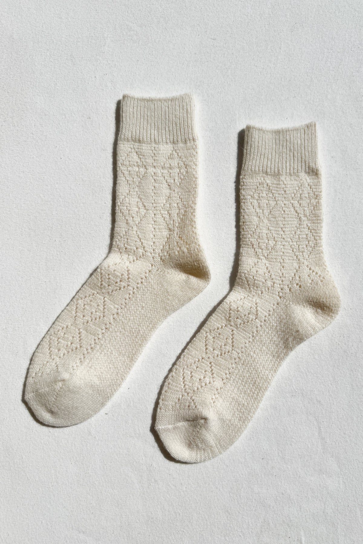 Cashmere Pointelle Socks in Cream