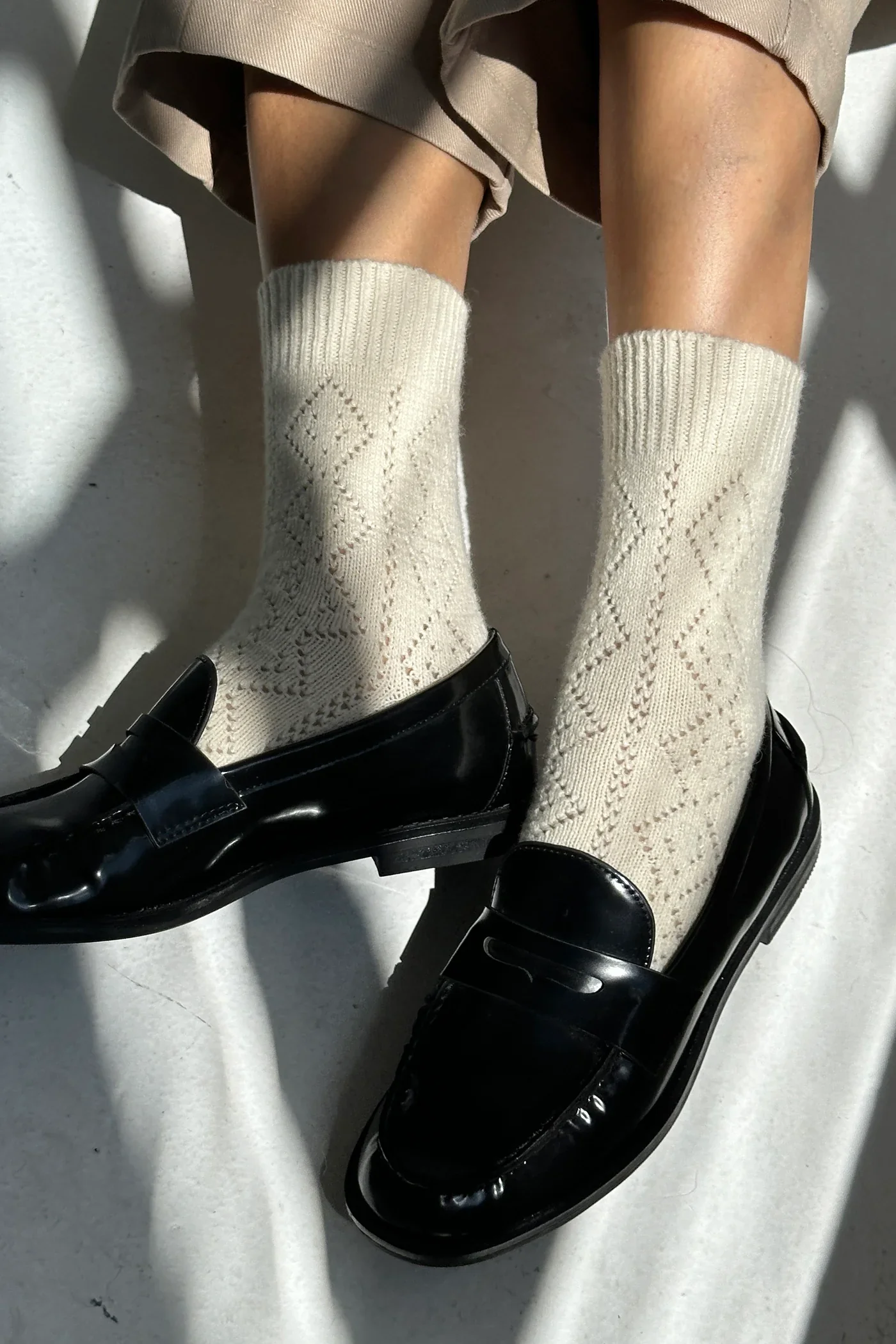 Cashmere Pointelle Socks in Cream - Image 2