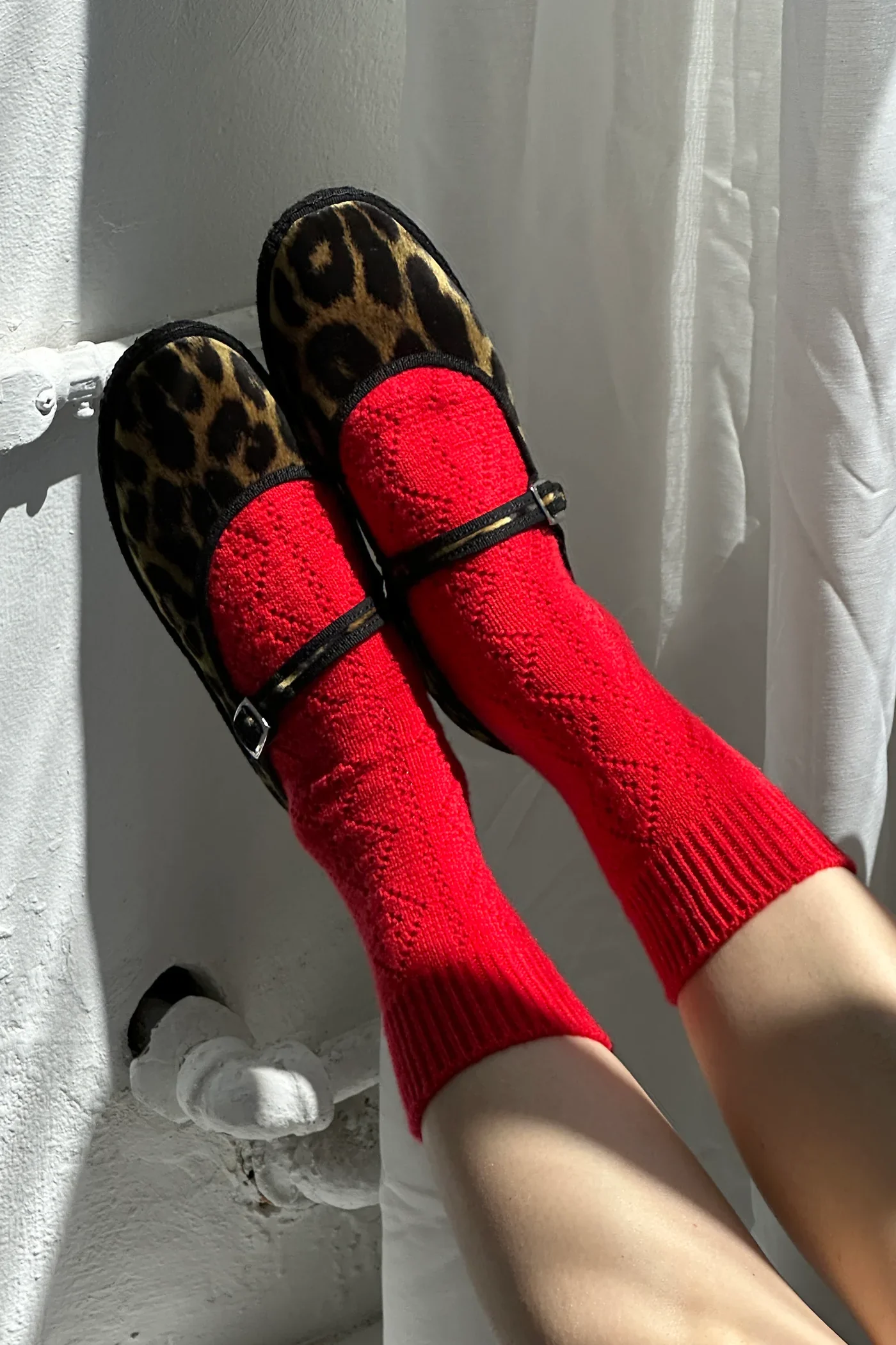 Cashmere Pointelle Socks in Red - Image 2