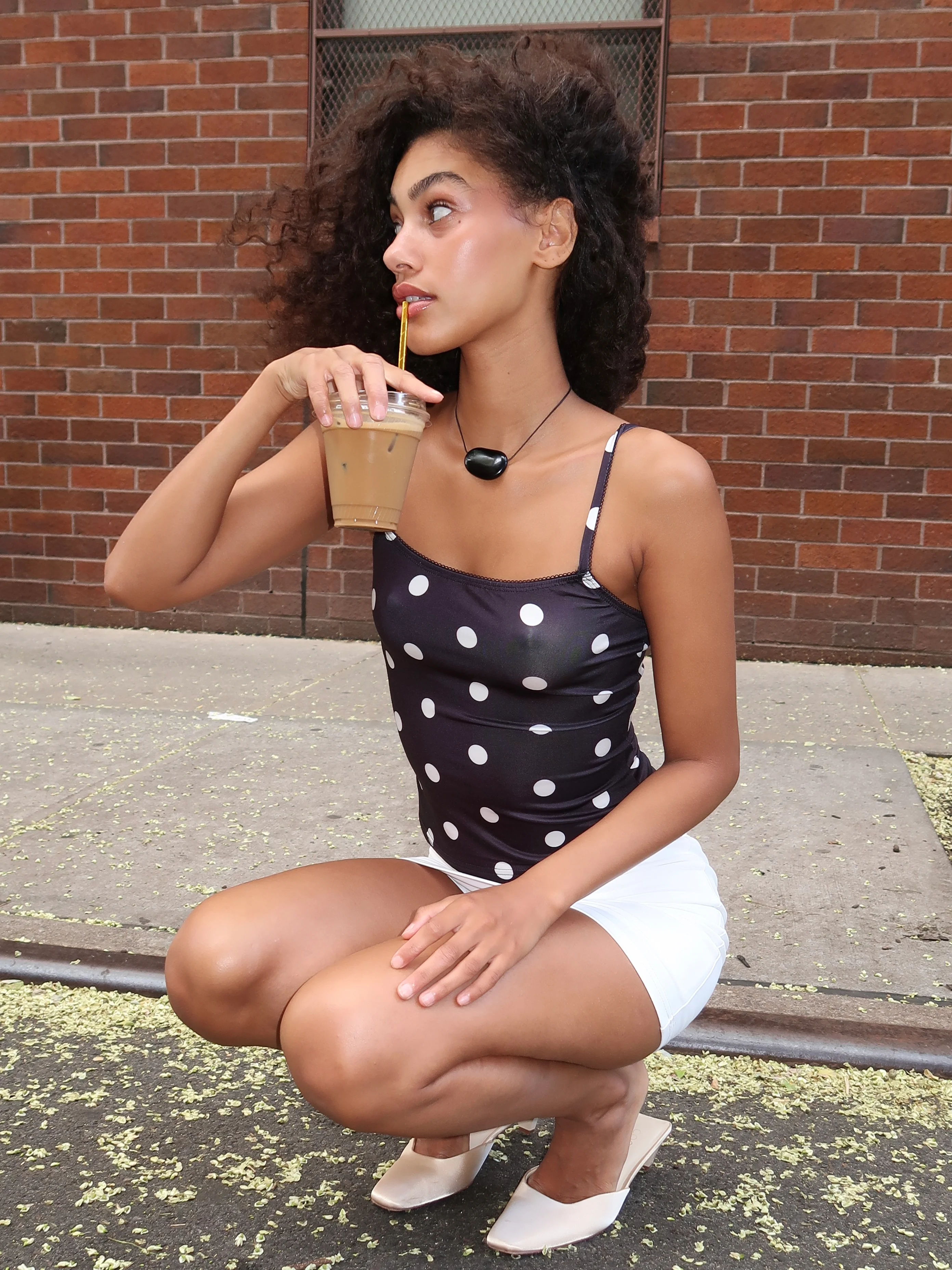 Cassandra Tank Top in Black Polka Dot - Image 4