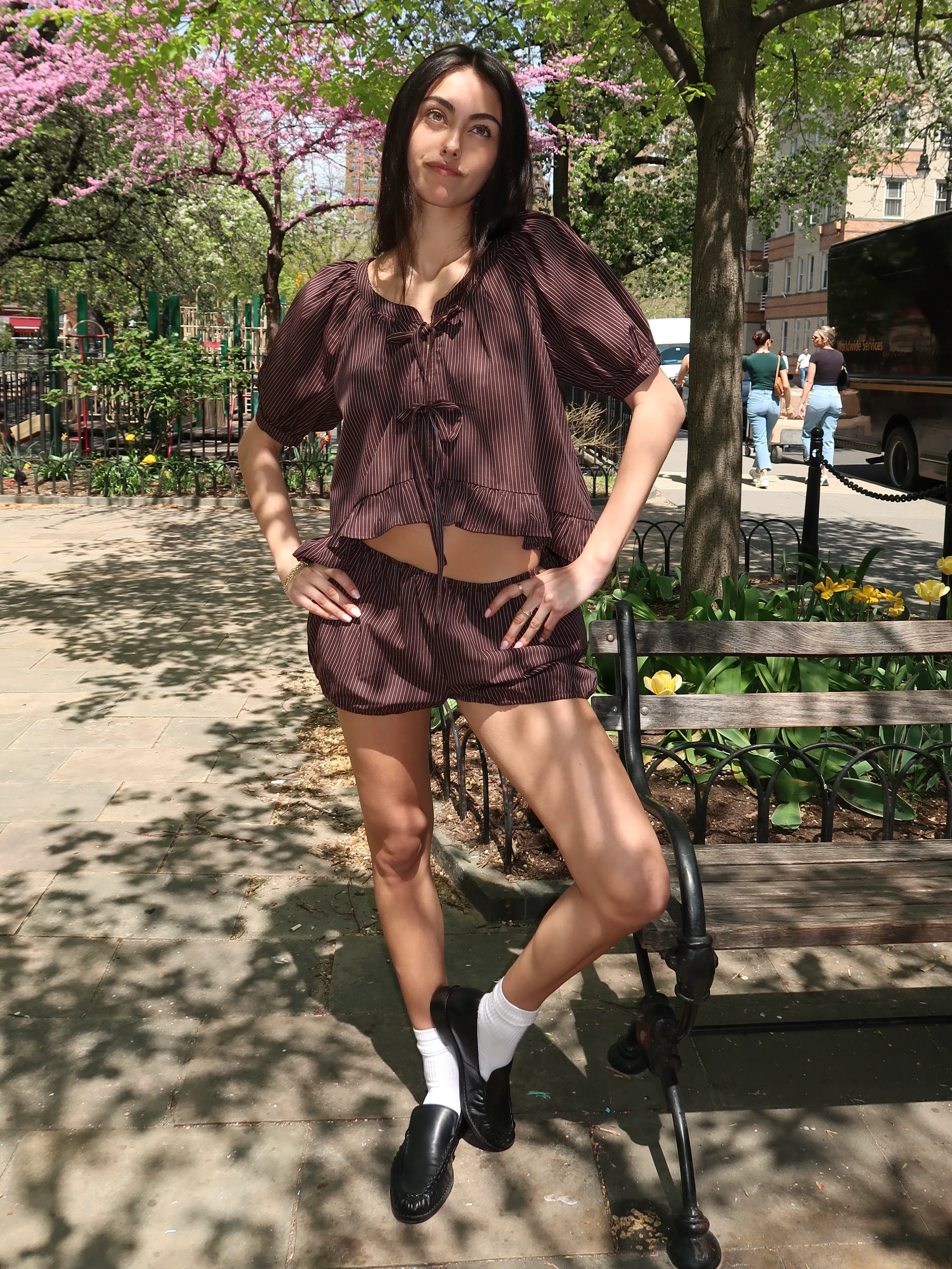 Cece Bloomer Shorts in Brown Stripe - Image 4