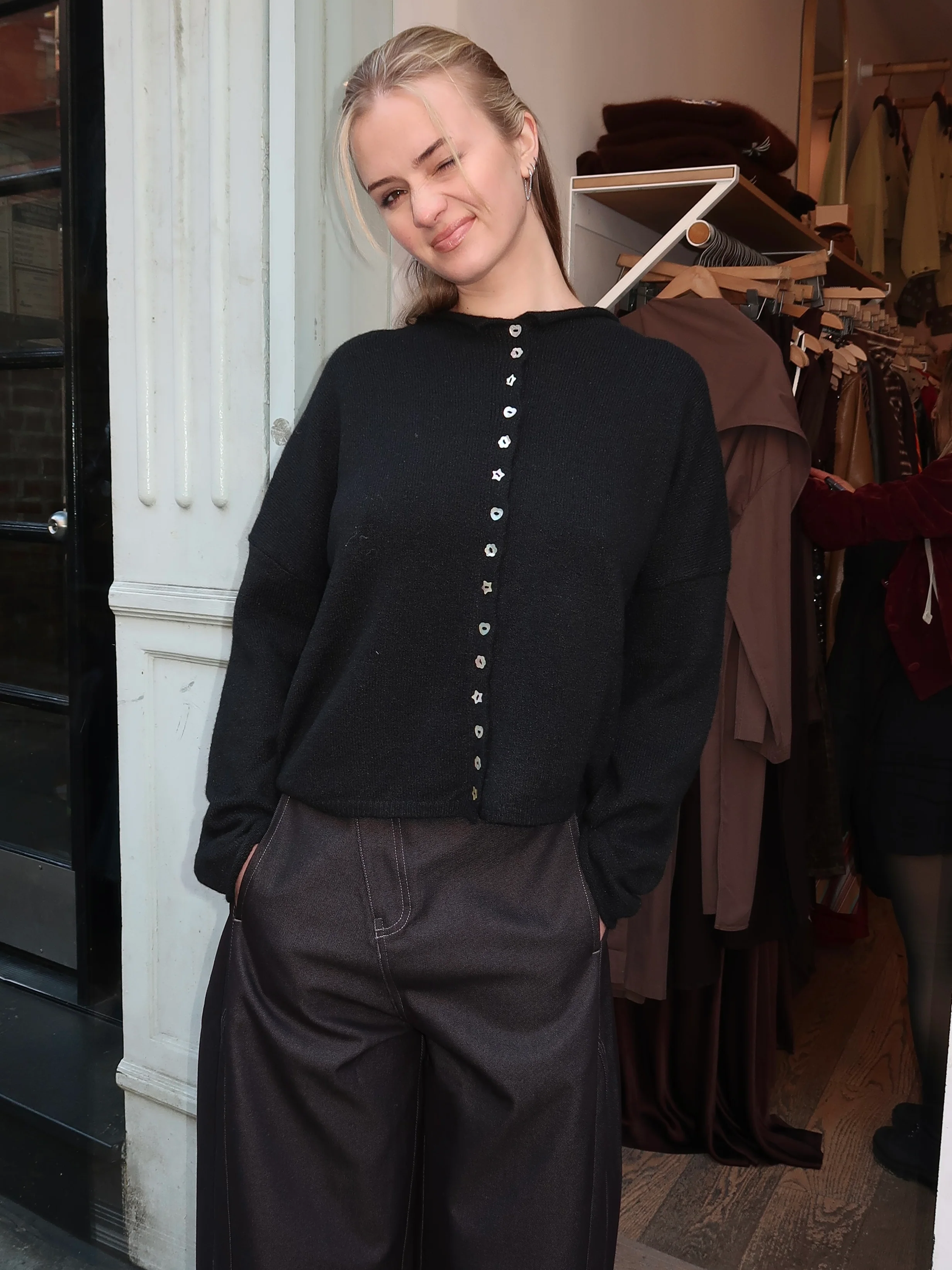 Celestial Button Down Cardigan in Black - Image 4