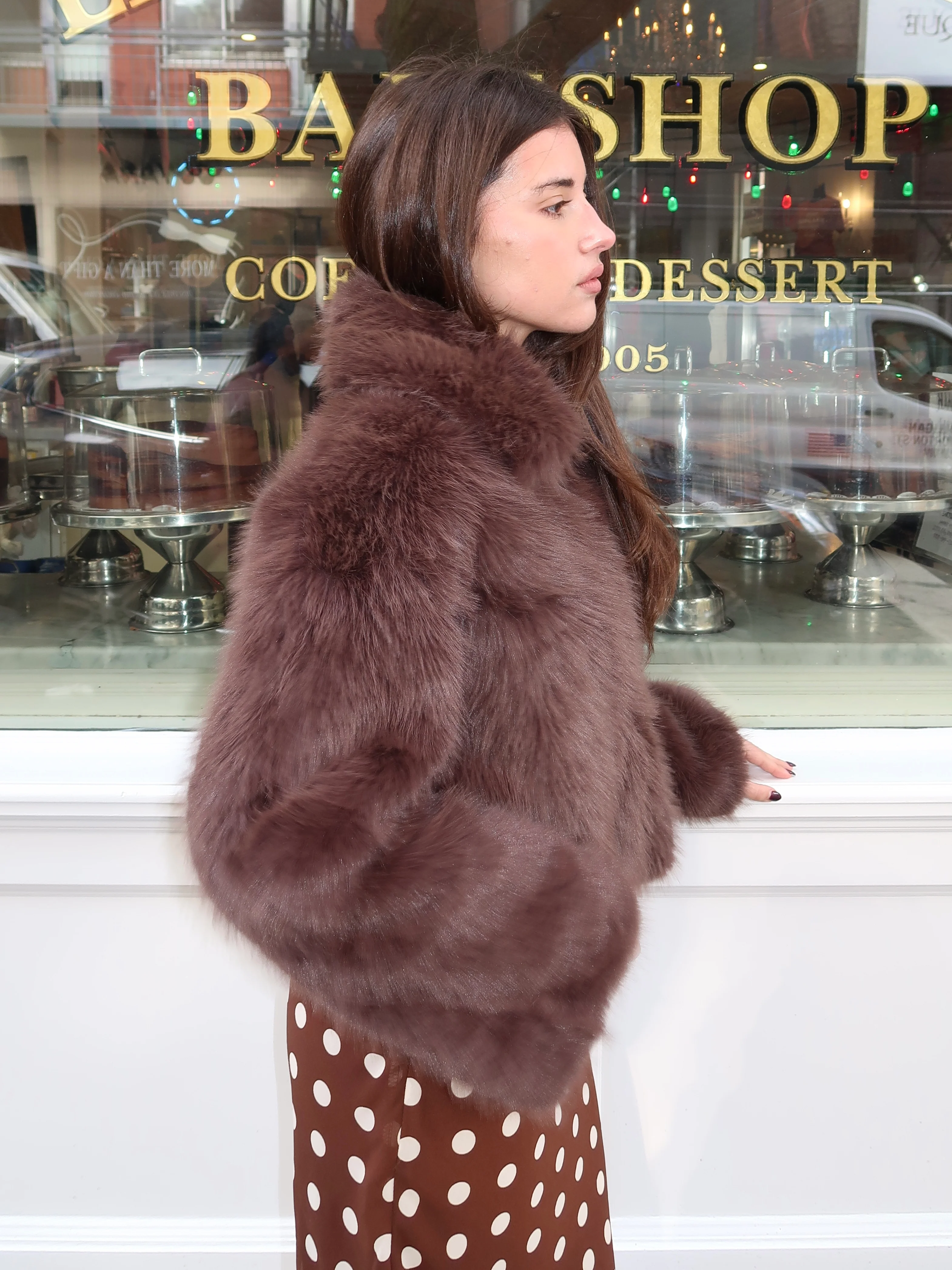 Christina Fur Jacket in Coffee - Image 4