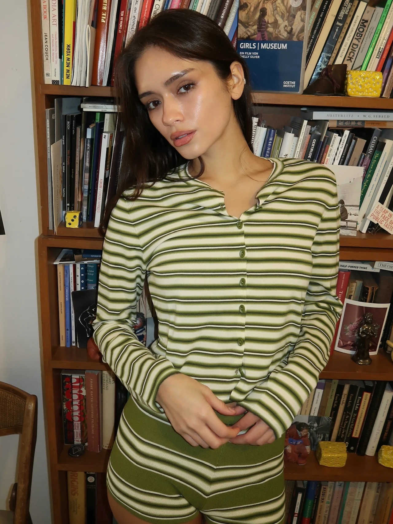 Cinta Cardigan in Ombre Stripe Micro Juniper - Image 2