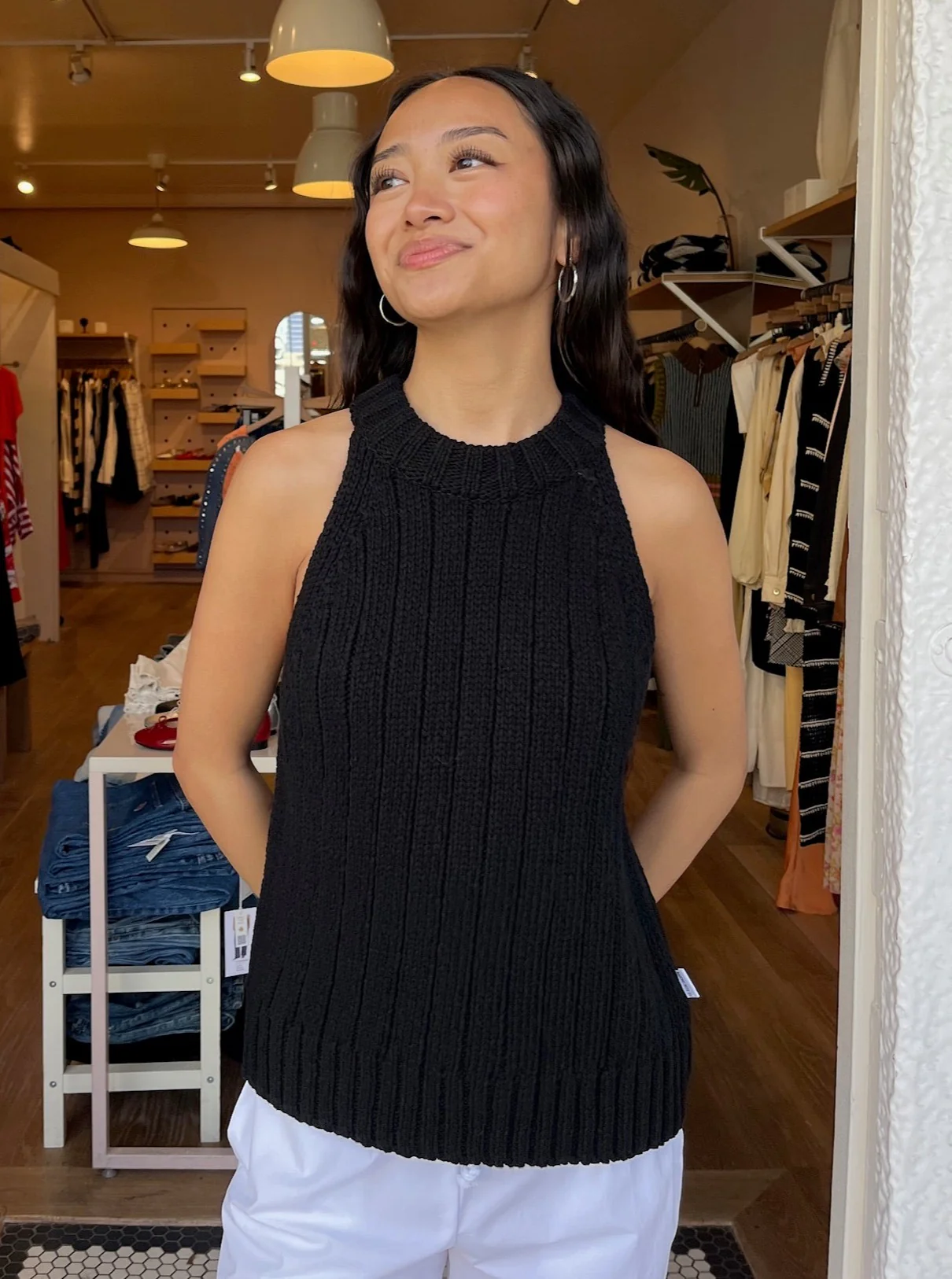 Claire Cotton Sweater Tank in Black - Image 2
