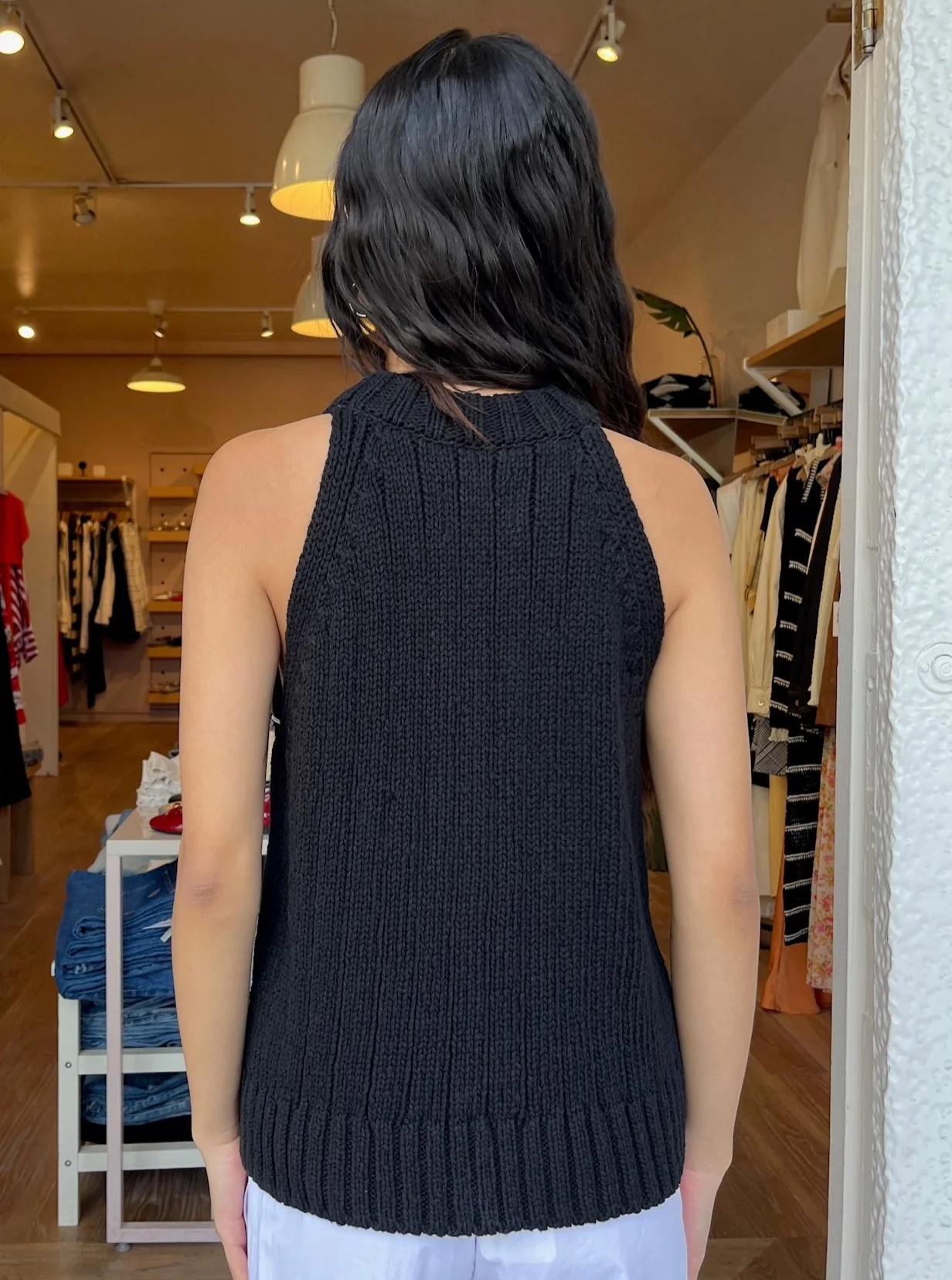 Claire Cotton Sweater Tank in Black - Image 3