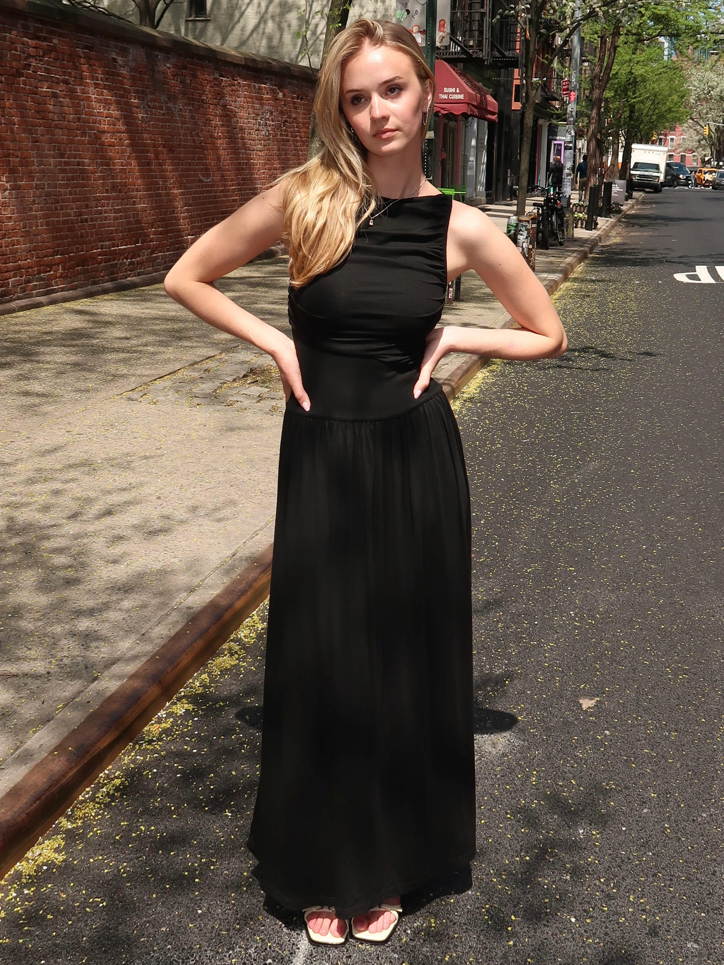 Colby Draped Maxi Dress in Black - Image 2