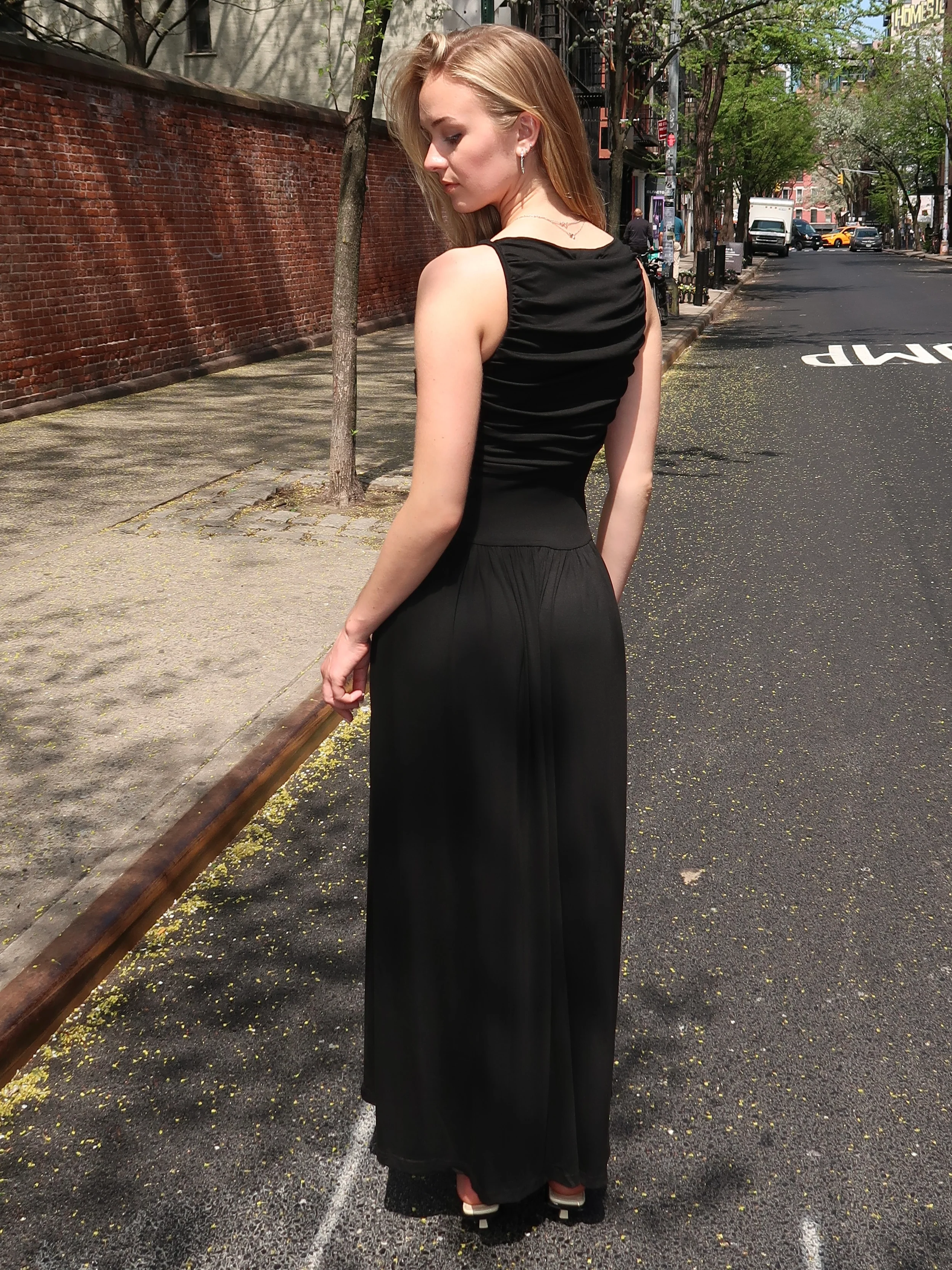 Colby Draped Maxi Dress in Black - Image 3