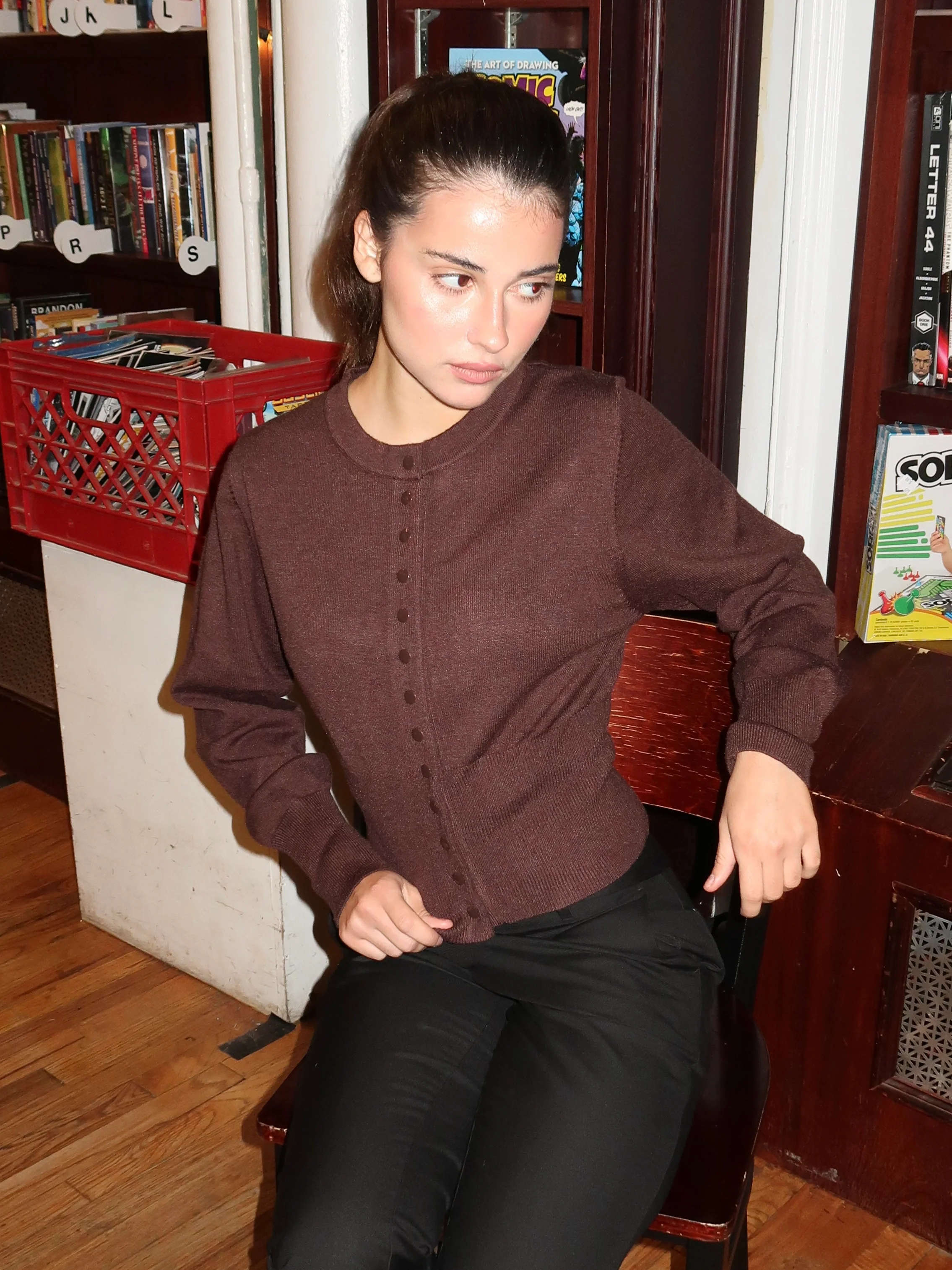 Colleen Knit Cardigan in Espresso - Image 4